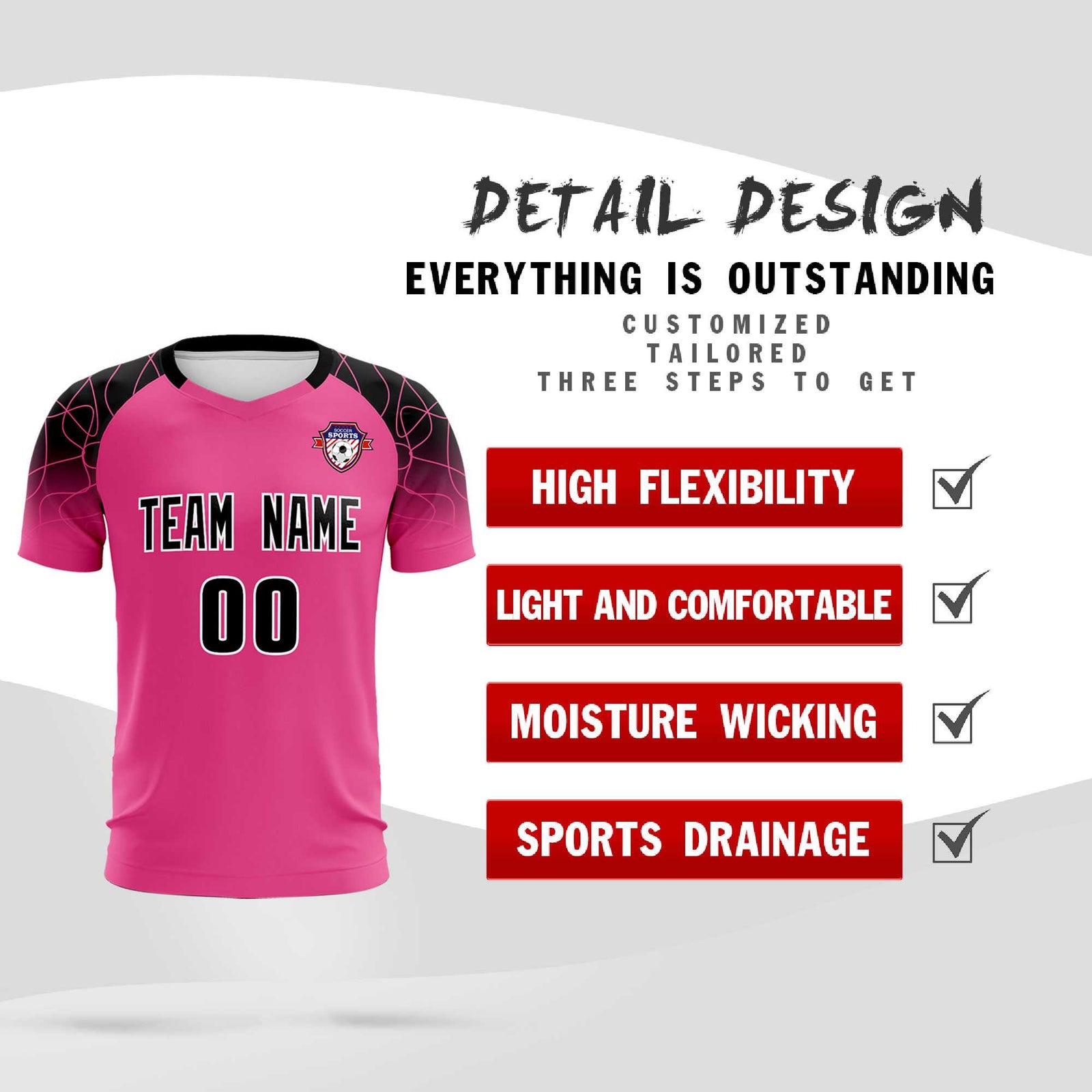 Custom Rose Red Classic Soccer Training Sets Jersey For Adults/Kids