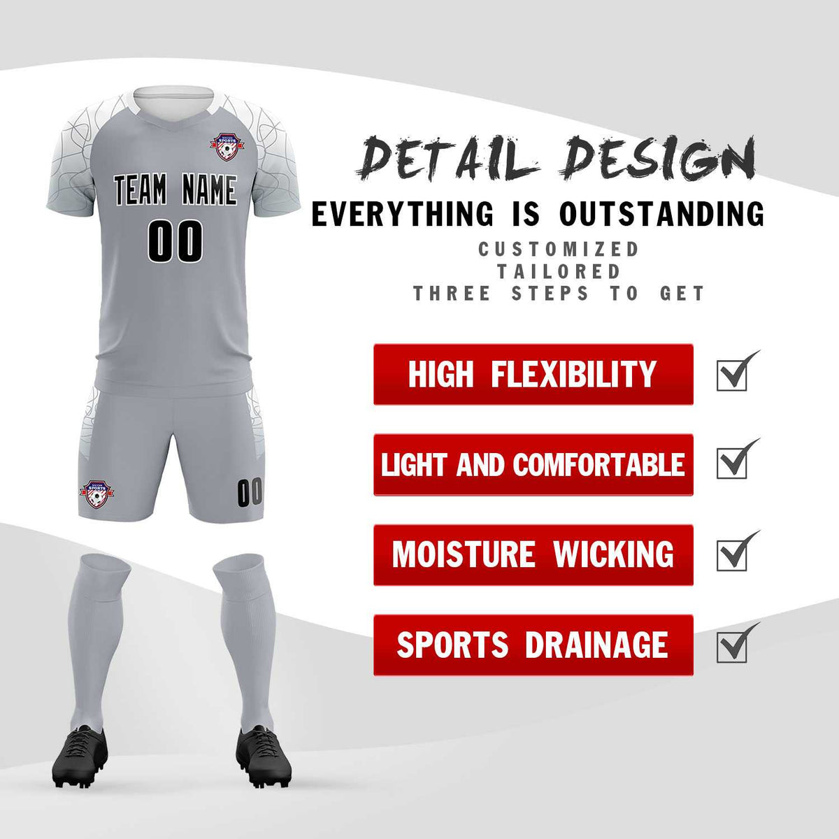 Custom Silver Classic Soccer Training Sets Jersey For Adults/Kids