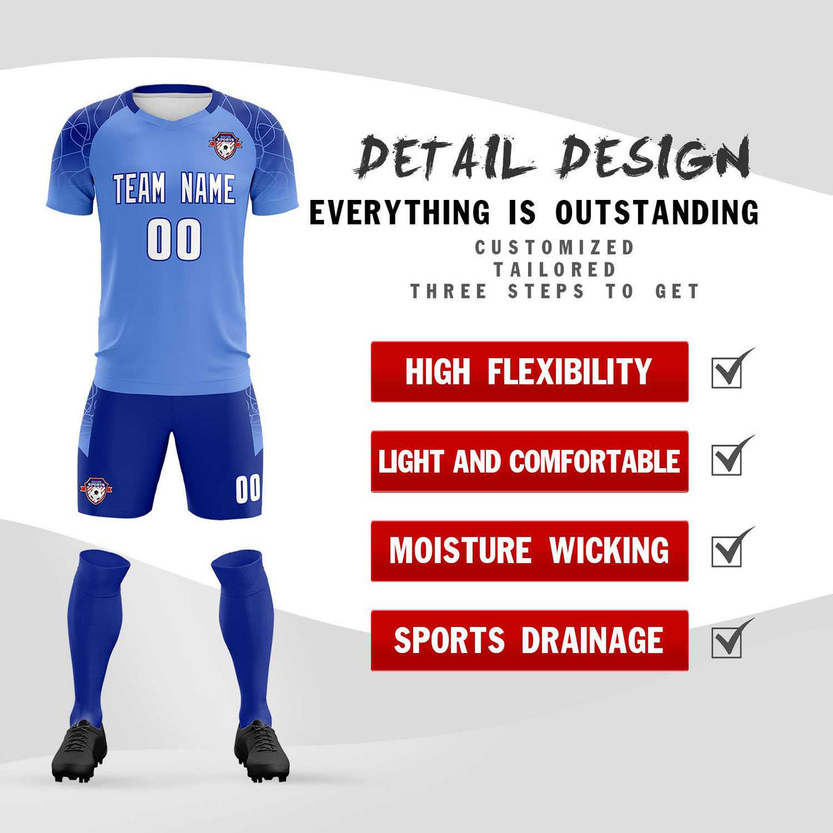 Custom Light Blue Classic Soccer Training Sets Jersey For Adults/Kids