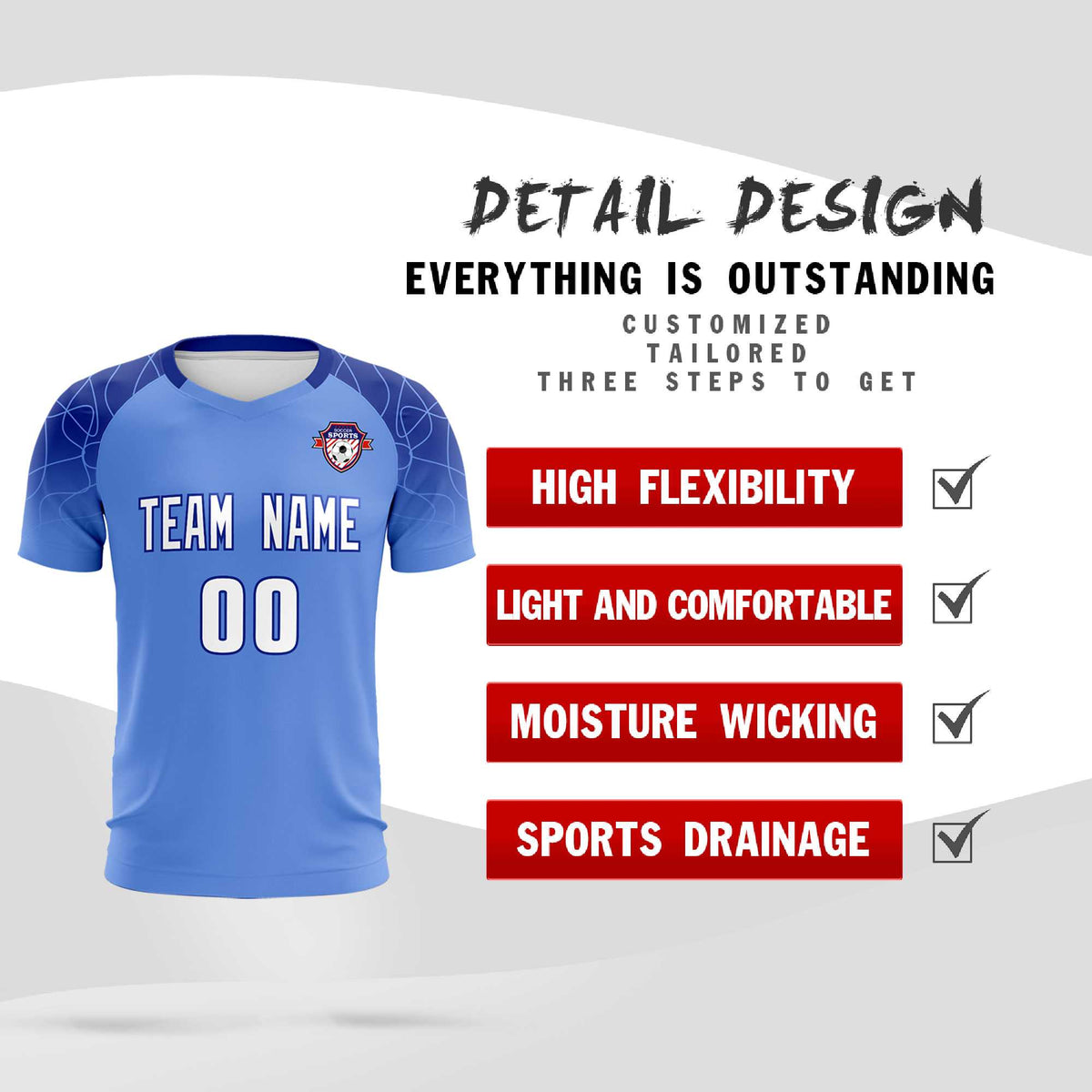 Custom Light Blue Classic Soccer Training Sets Jersey For Adults/Kids