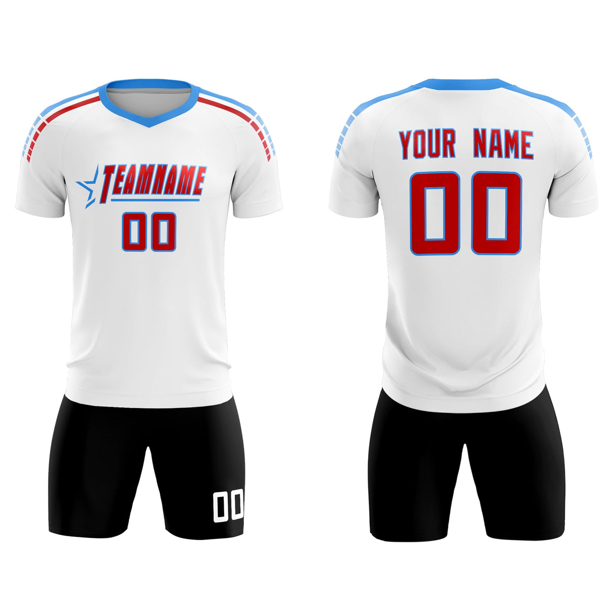 Custom White Raglan Shoulder Striped Soccer Tops/Sets Jersey
