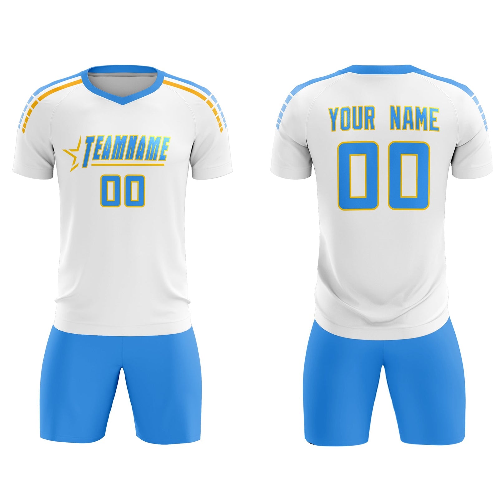 Custom White Raglan Shoulder Striped Soccer Tops/Sets Jersey