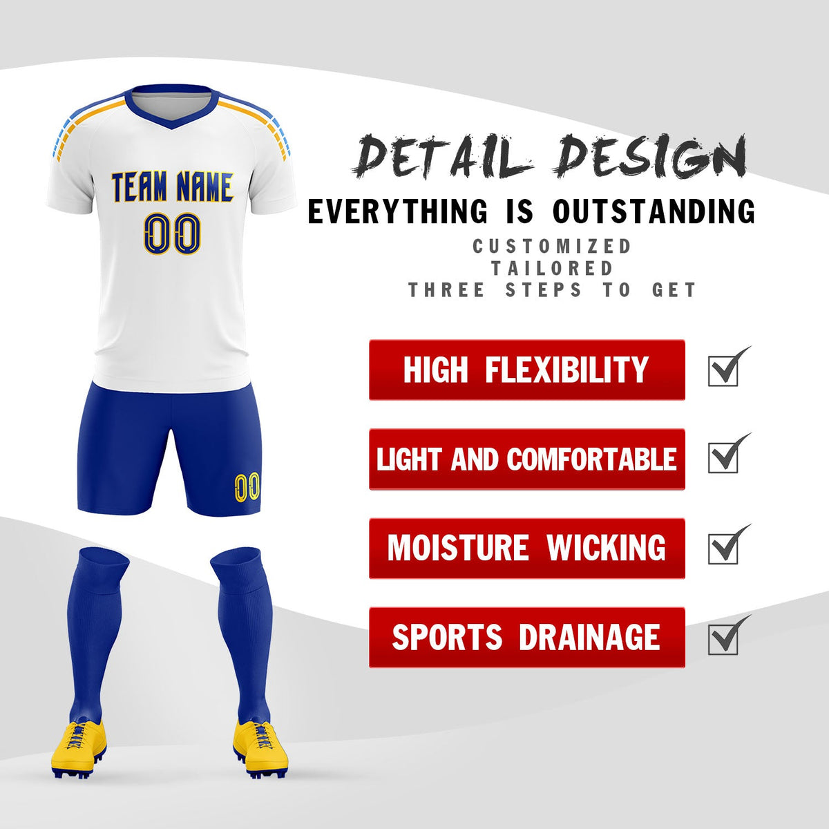 Custom White Raglan Shoulder Striped Soccer Tops/Sets Jersey