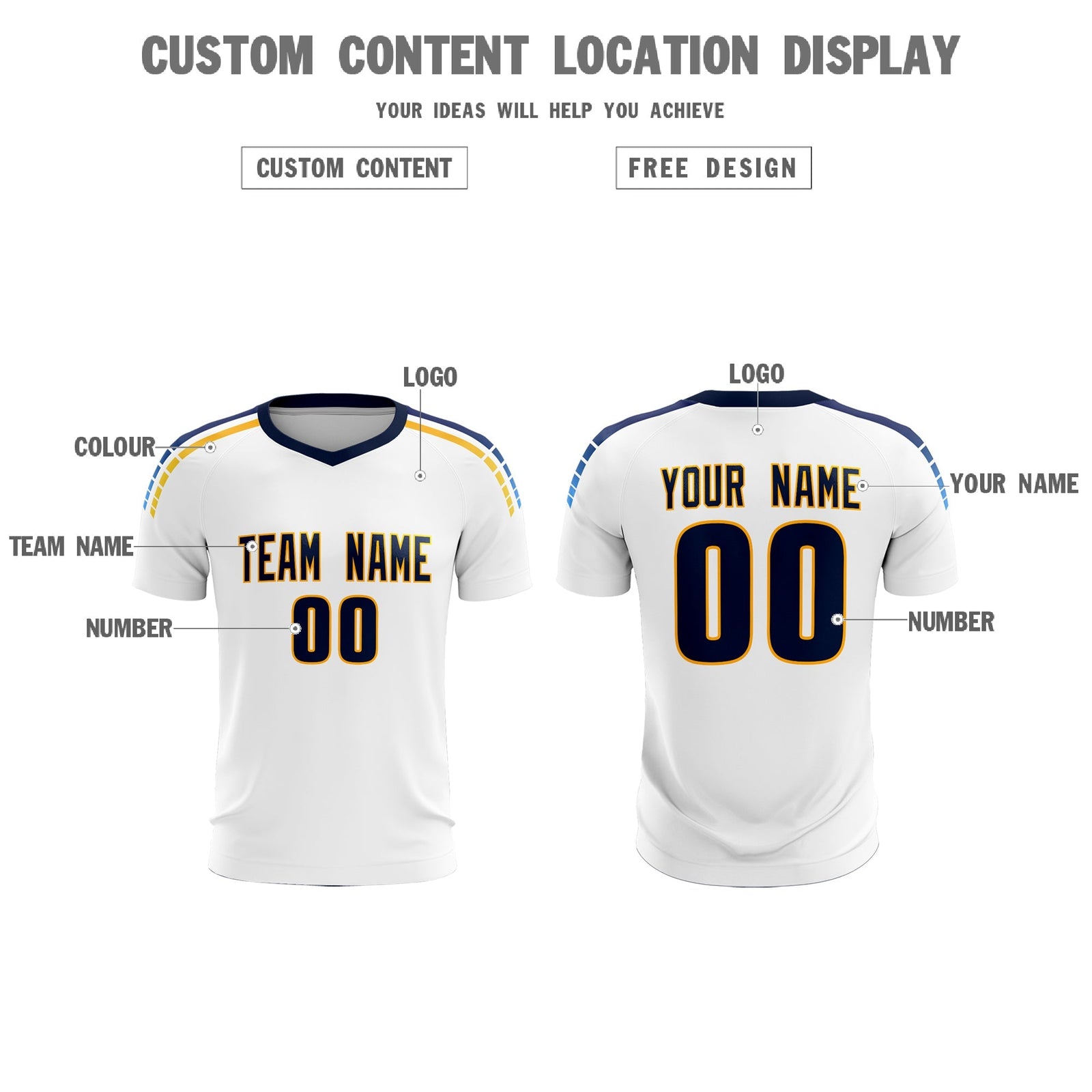 Custom White Raglan Shoulder Striped Soccer Tops/Sets Jersey