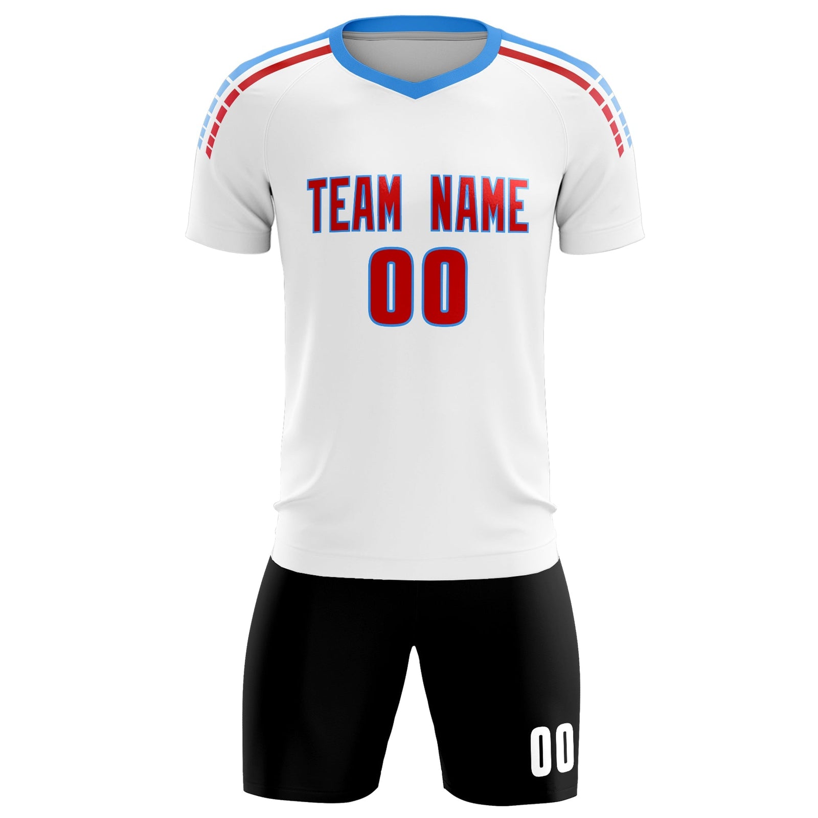 Custom White Raglan Shoulder Striped Soccer Tops/Sets Jersey