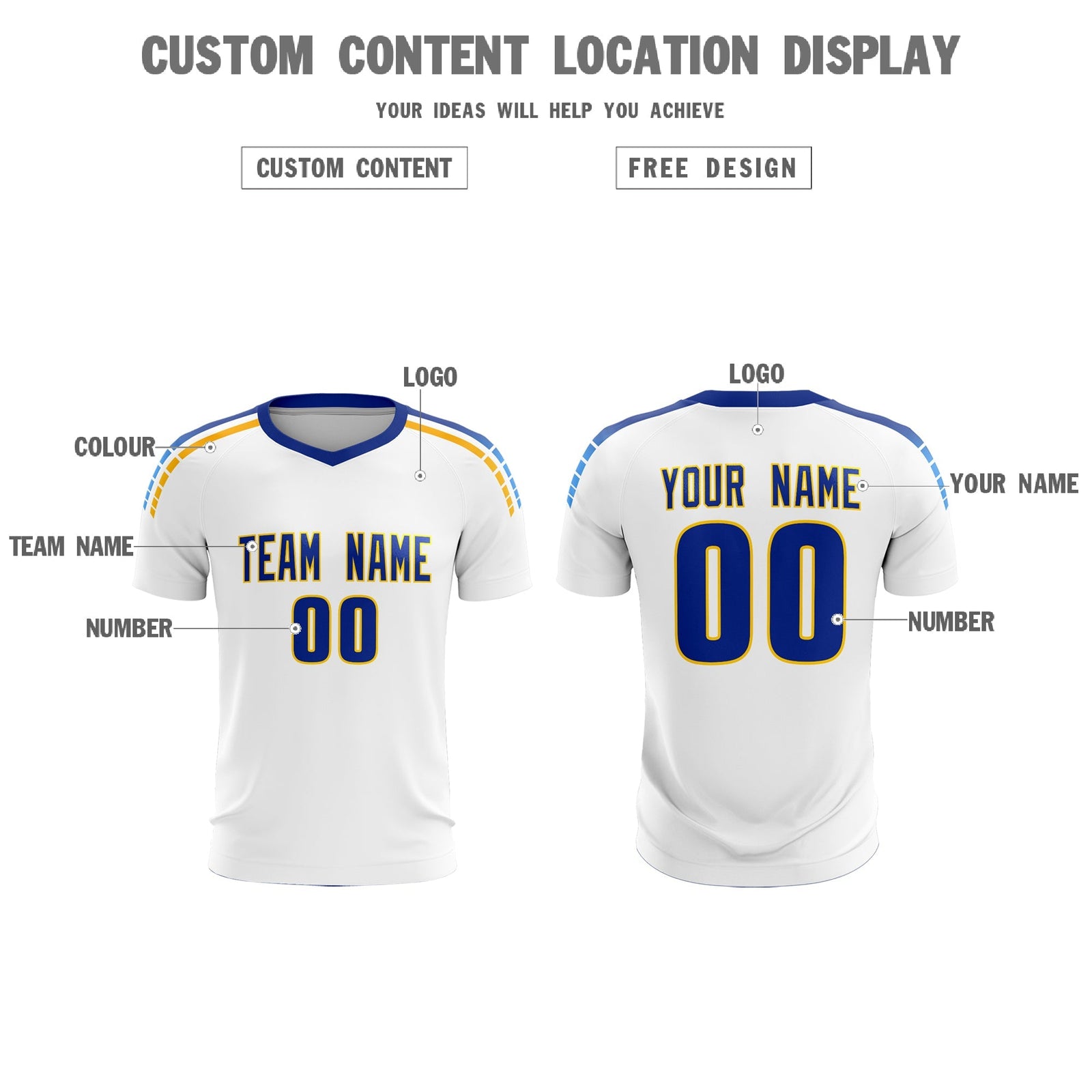 Custom White Raglan Shoulder Striped Soccer Tops/Sets Jersey