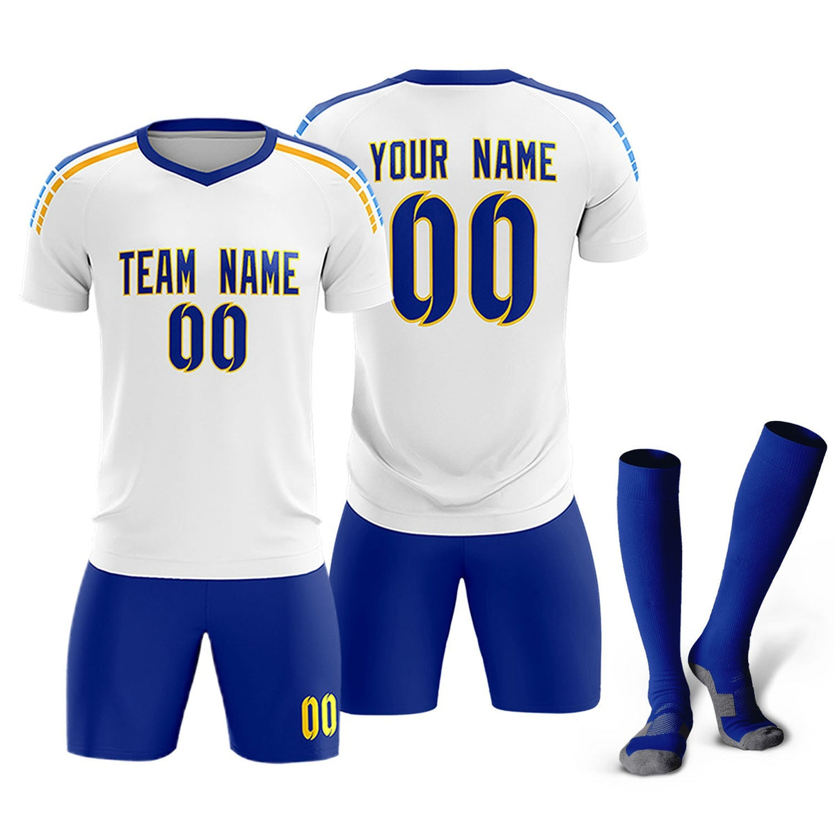 Custom White Raglan Shoulder Striped Soccer Tops/Sets Jersey