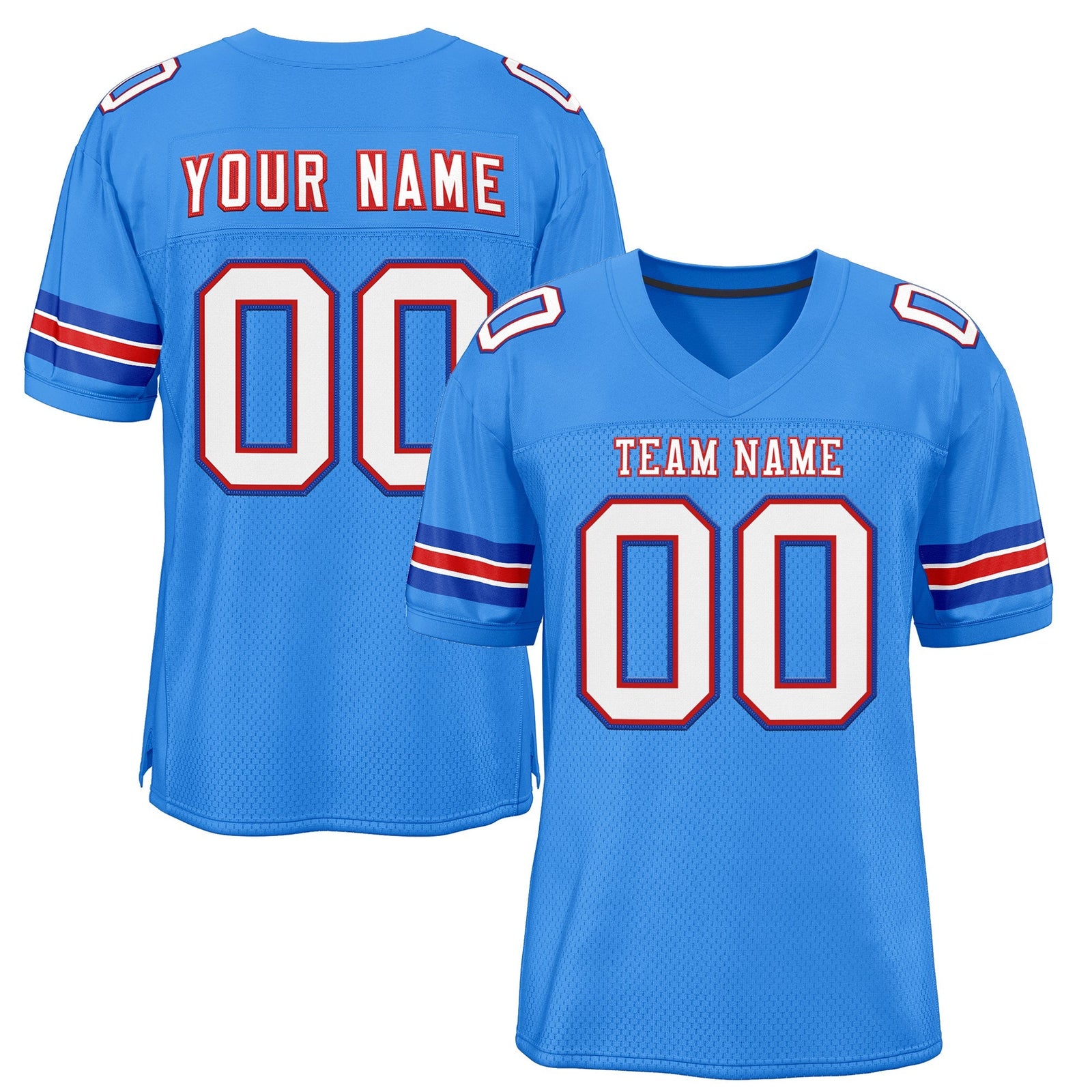 Custom Powder Blue White-Red Classic Style Mesh Authentic Football Jersey