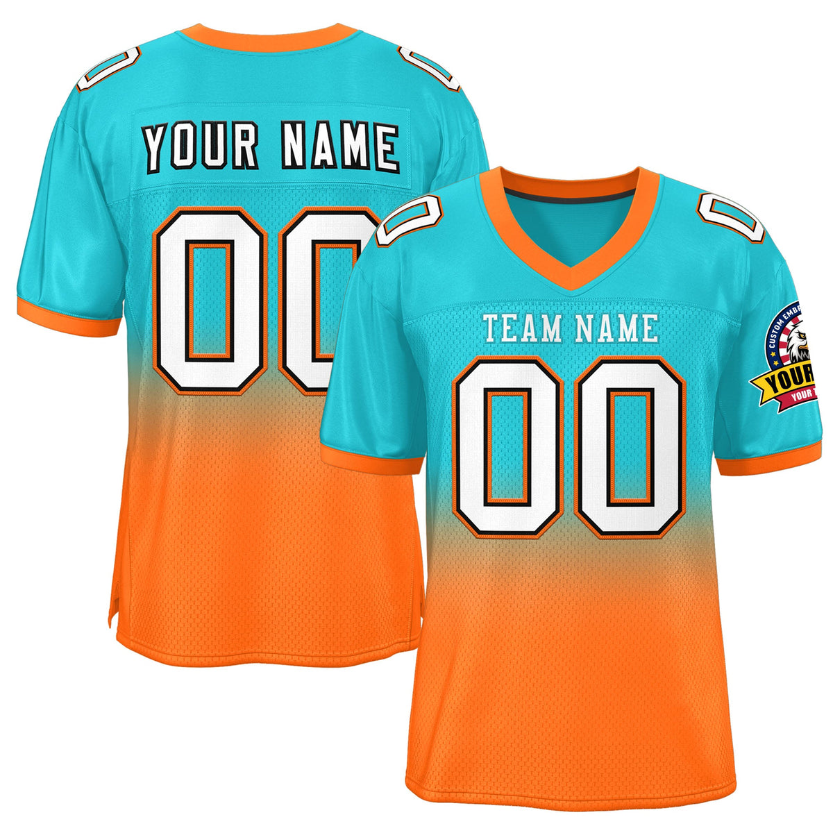 Custom Aqua Orange-White Gradient Fashion Outdoor Authentic American Football Jersey