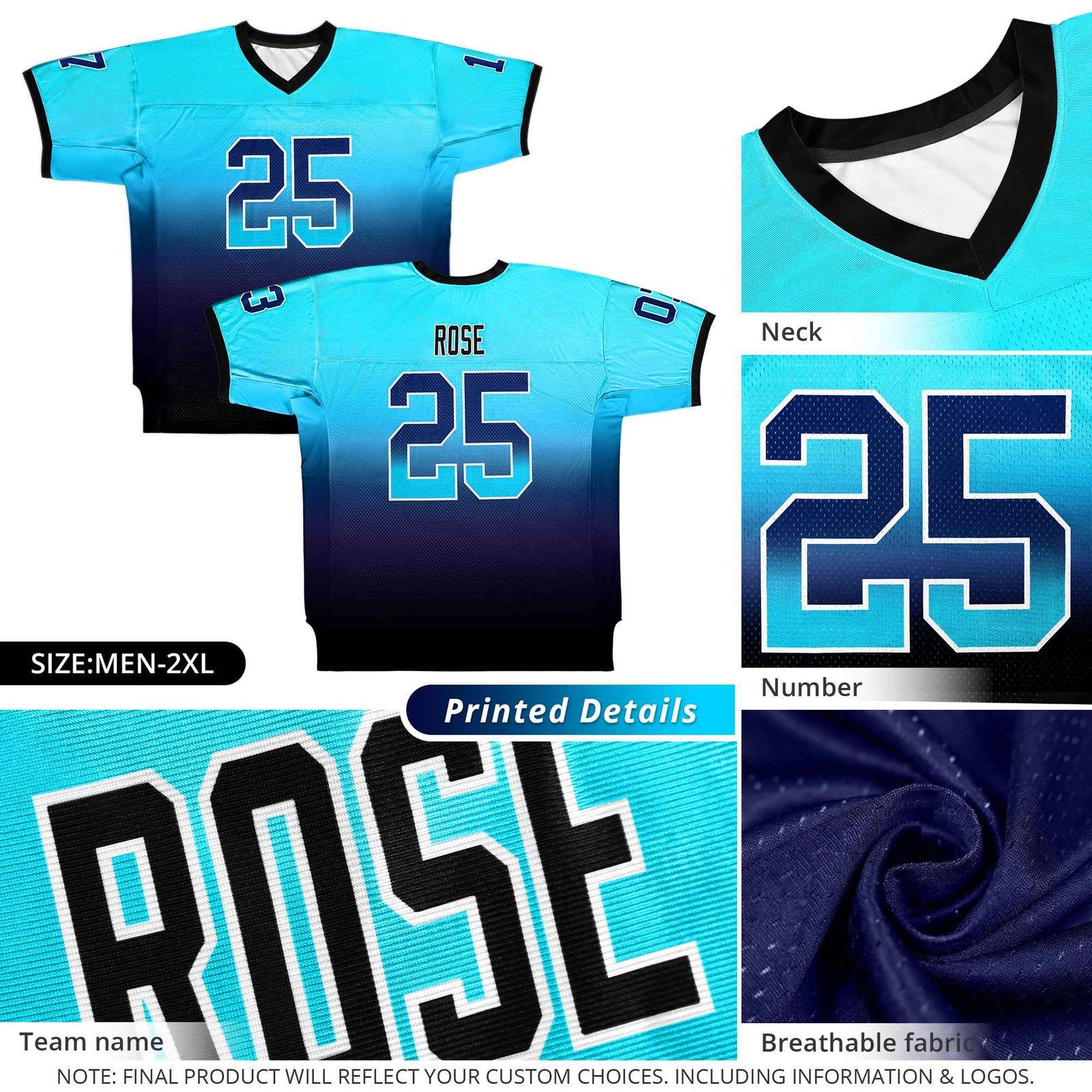 Custom Gradient American Football Jersey Personalized Team Name Number for Men Women Youth