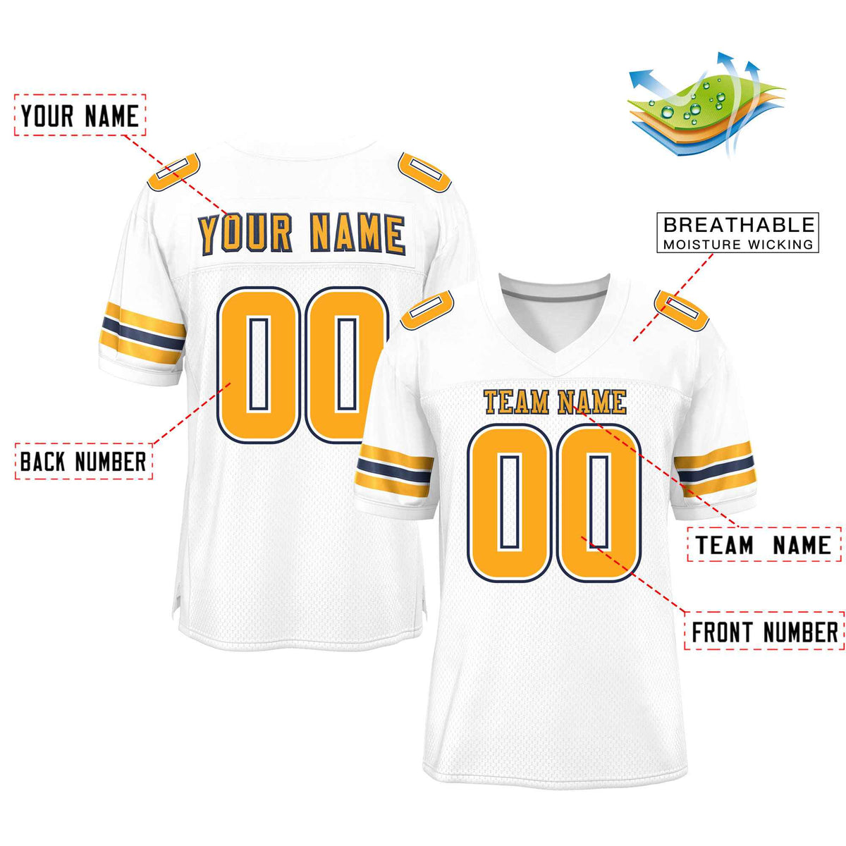 Custom White Yellow-Navy Classic Style Mesh Authentic Football Jersey