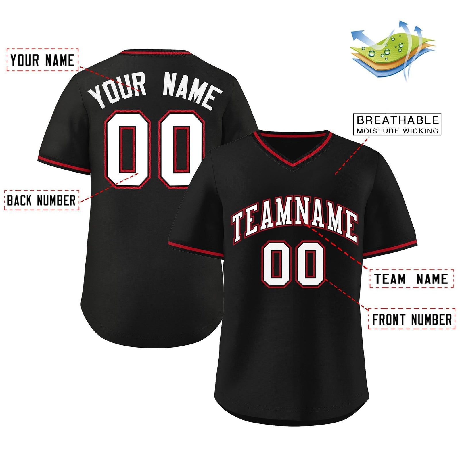 Custom Black Classic Style Outdoor Authentic Pullover Baseball Jersey