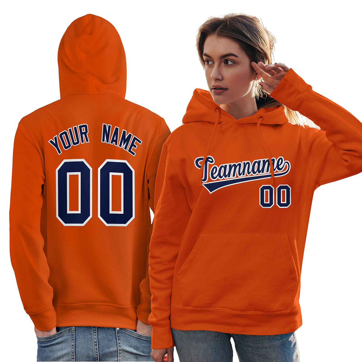 Custom Orange Royal-White Classic Style Personalized Sport Pullover Hoodie