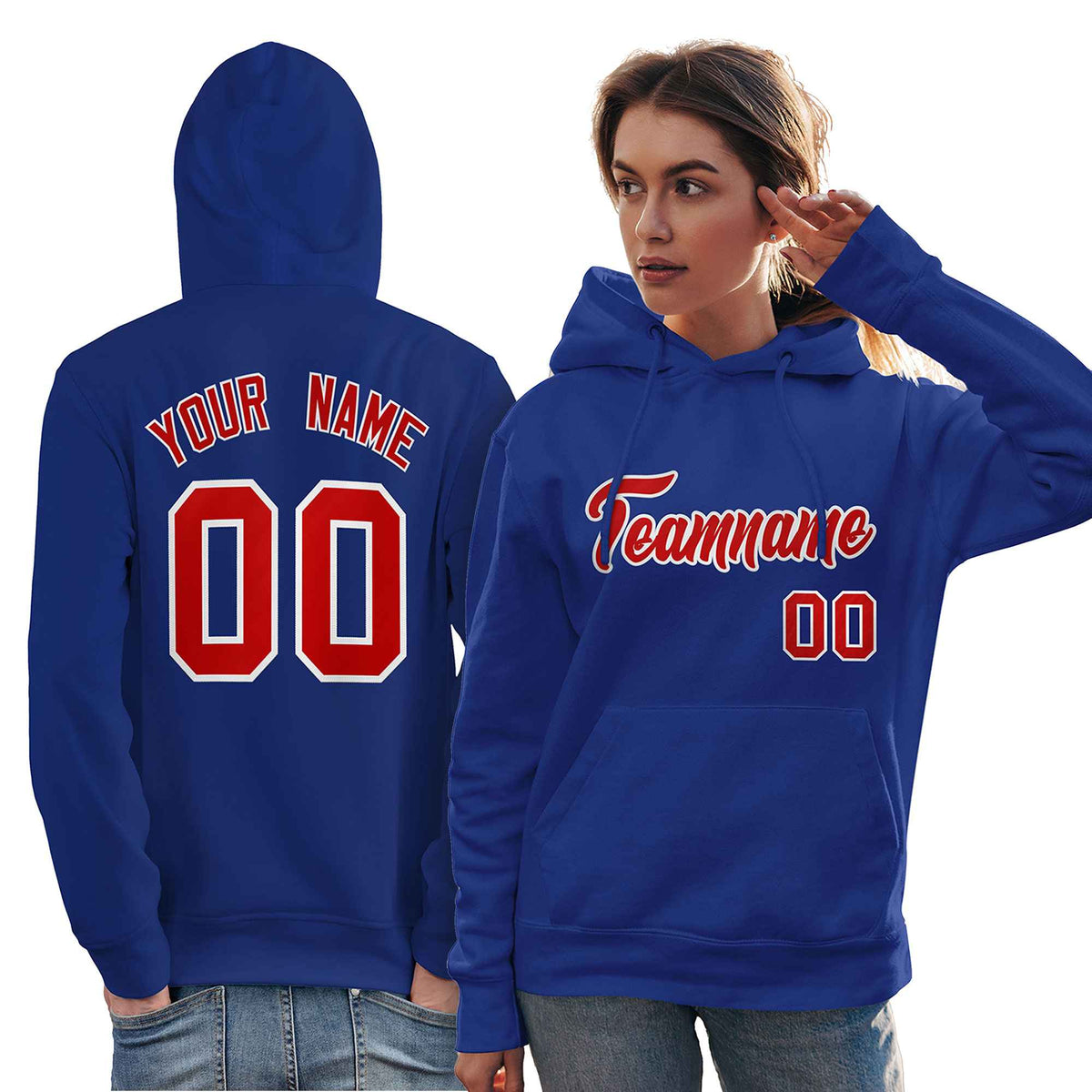 Custom Royal Red-White Classic Style Personalized Sport Pullover Hoodie
