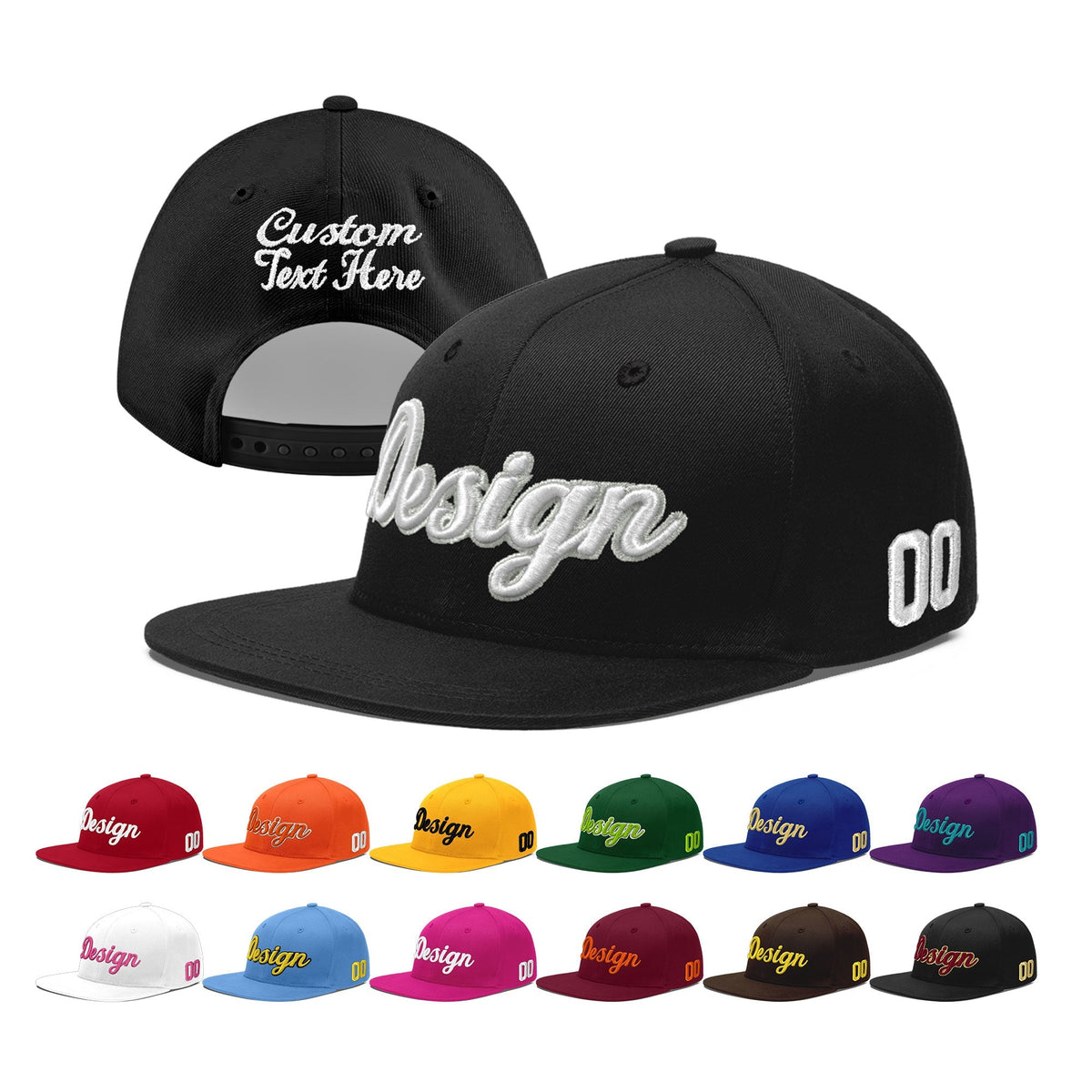 Custom Black 3D Puff Embroidery Flat Embroidery Casual Sport Baseball Cap