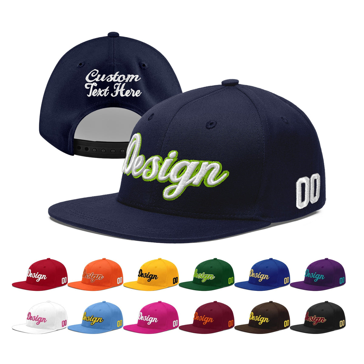 Custom Navy 3D Puff Embroidery Flat Embroidery Casual Sport Baseball Cap