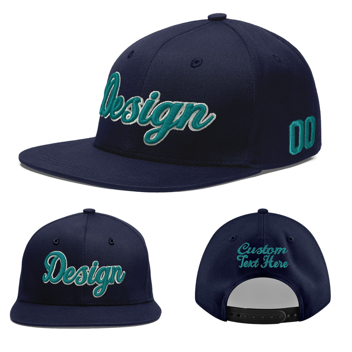 Custom Navy 3D Puff Embroidery Flat Embroidery Casual Sport Baseball Cap