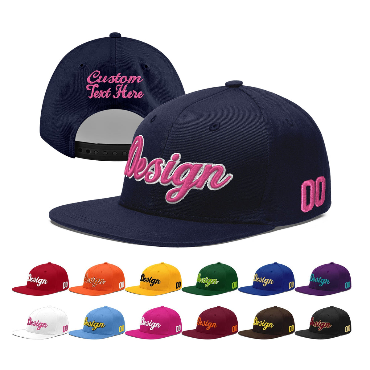 Custom Navy 3D Puff Embroidery Flat Embroidery Casual Sport Baseball Cap