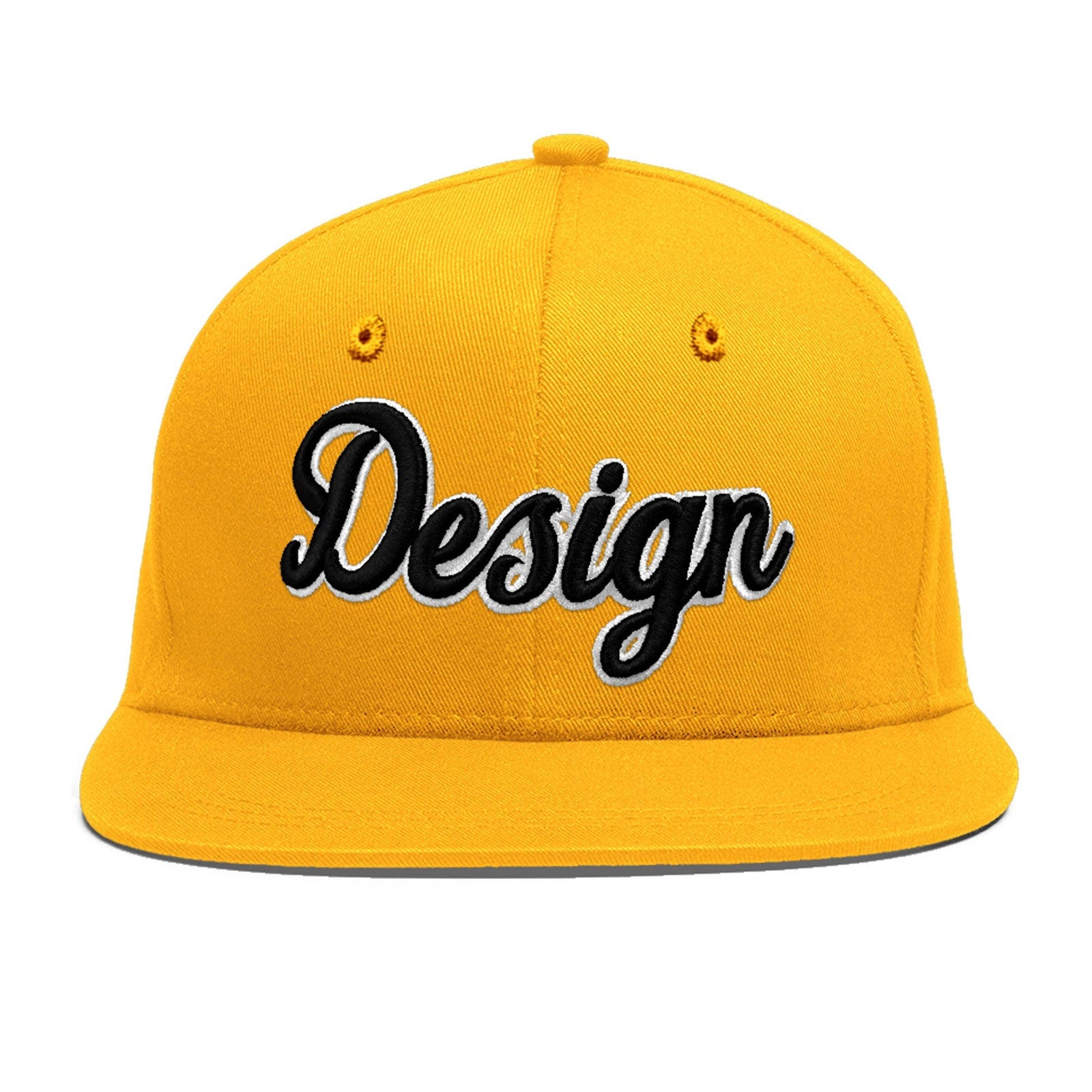 Custom Yellow 3D Puff Embroidery Flat Embroidery Casual Sport Baseball Cap