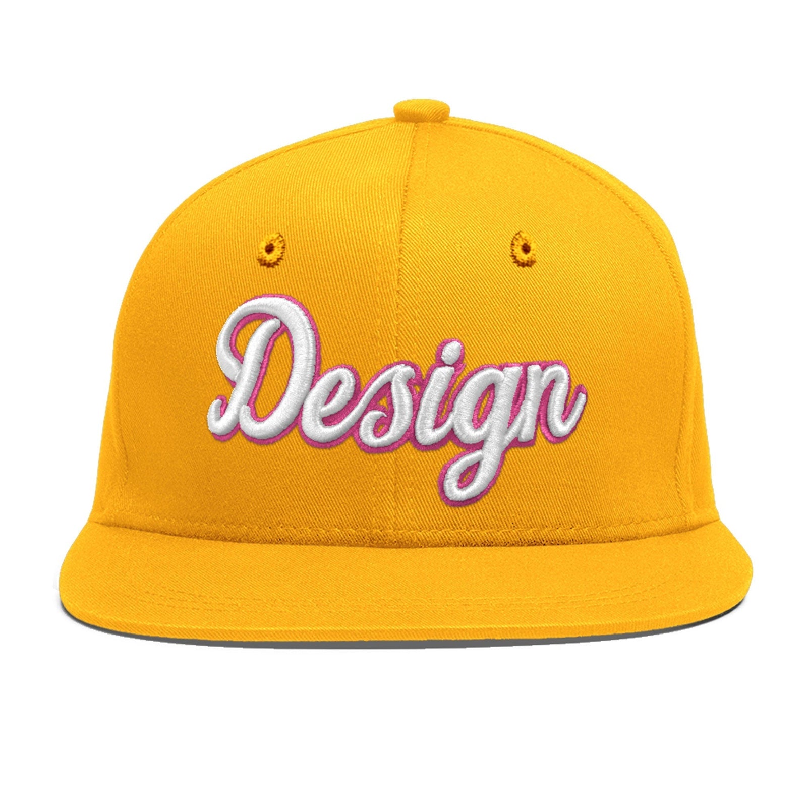 Custom Yellow 3D Puff Embroidery Flat Embroidery Casual Sport Baseball Cap