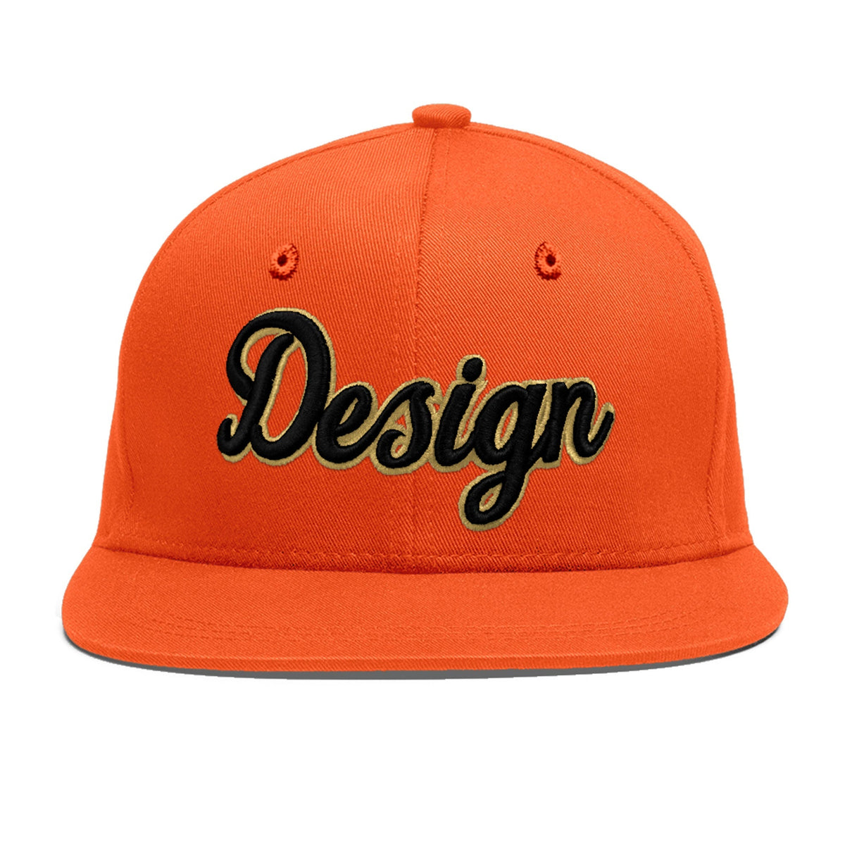 Custom Orange 3D Puff Embroidery Flat Embroidery Casual Sport Baseball Cap