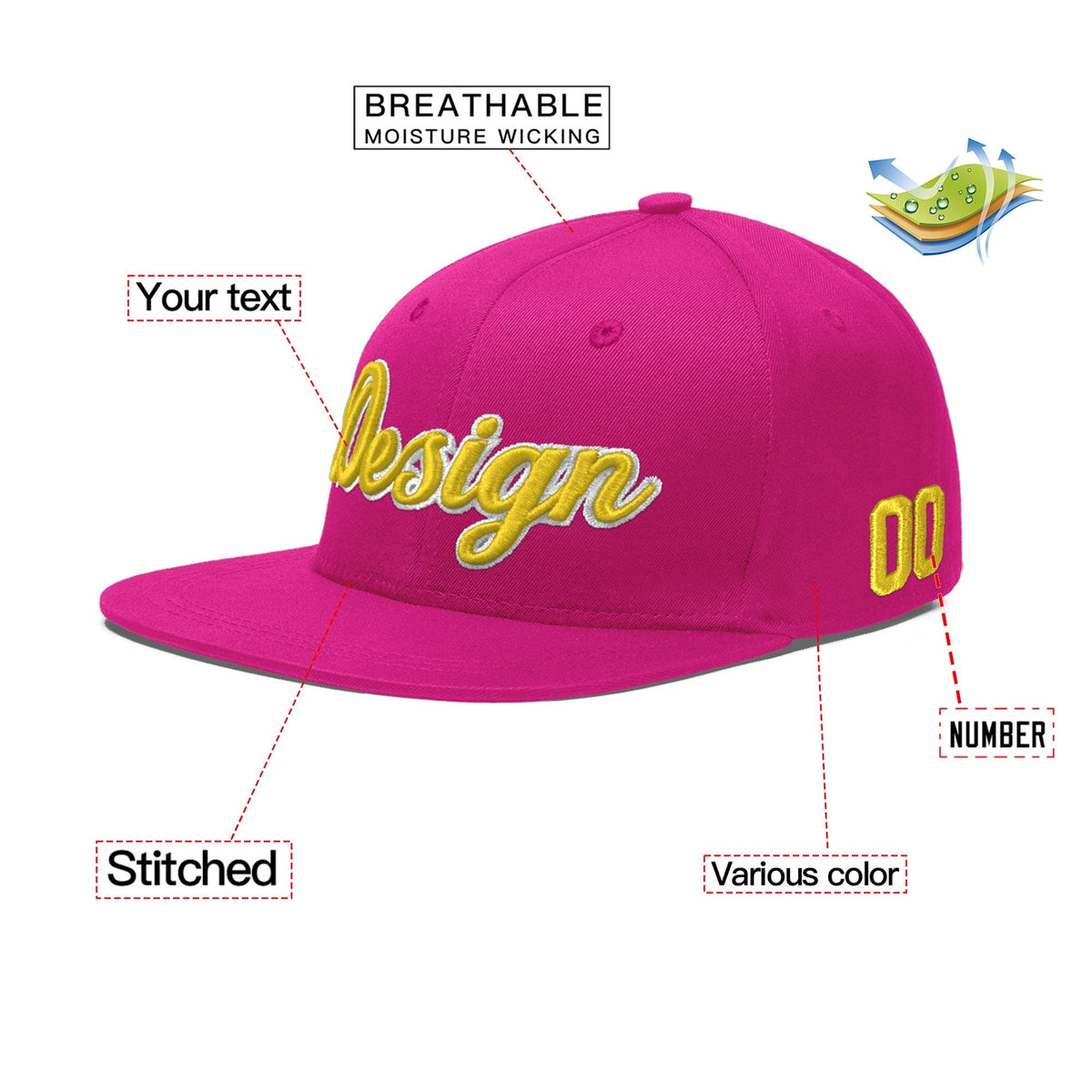 Custom Rose Red 3D Puff Embroidery Flat Embroidery Casual Sport Baseball Cap