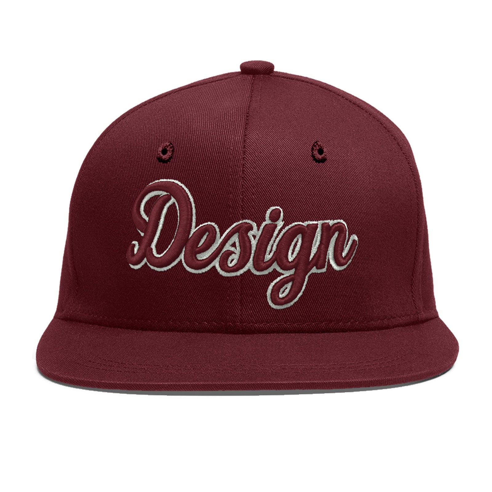 Custom Maroon 3D Puff Embroidery Flat Embroidery Casual Sport Baseball Cap