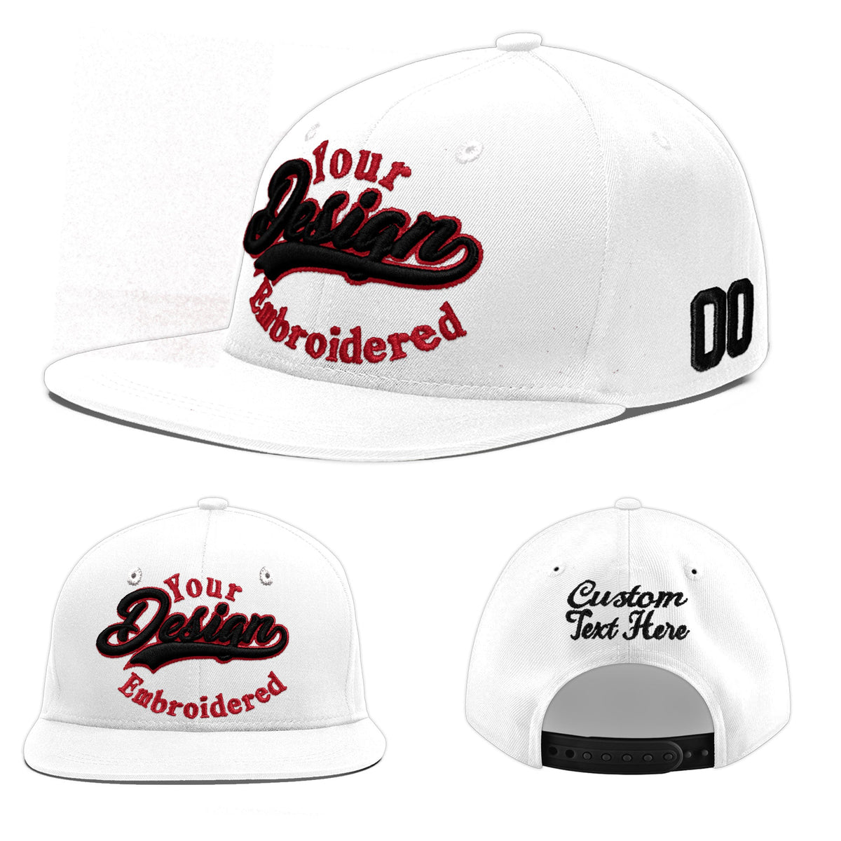 Custom White 3D Puff Embroidery Flat Embroidery Casual Sport Baseball Cap