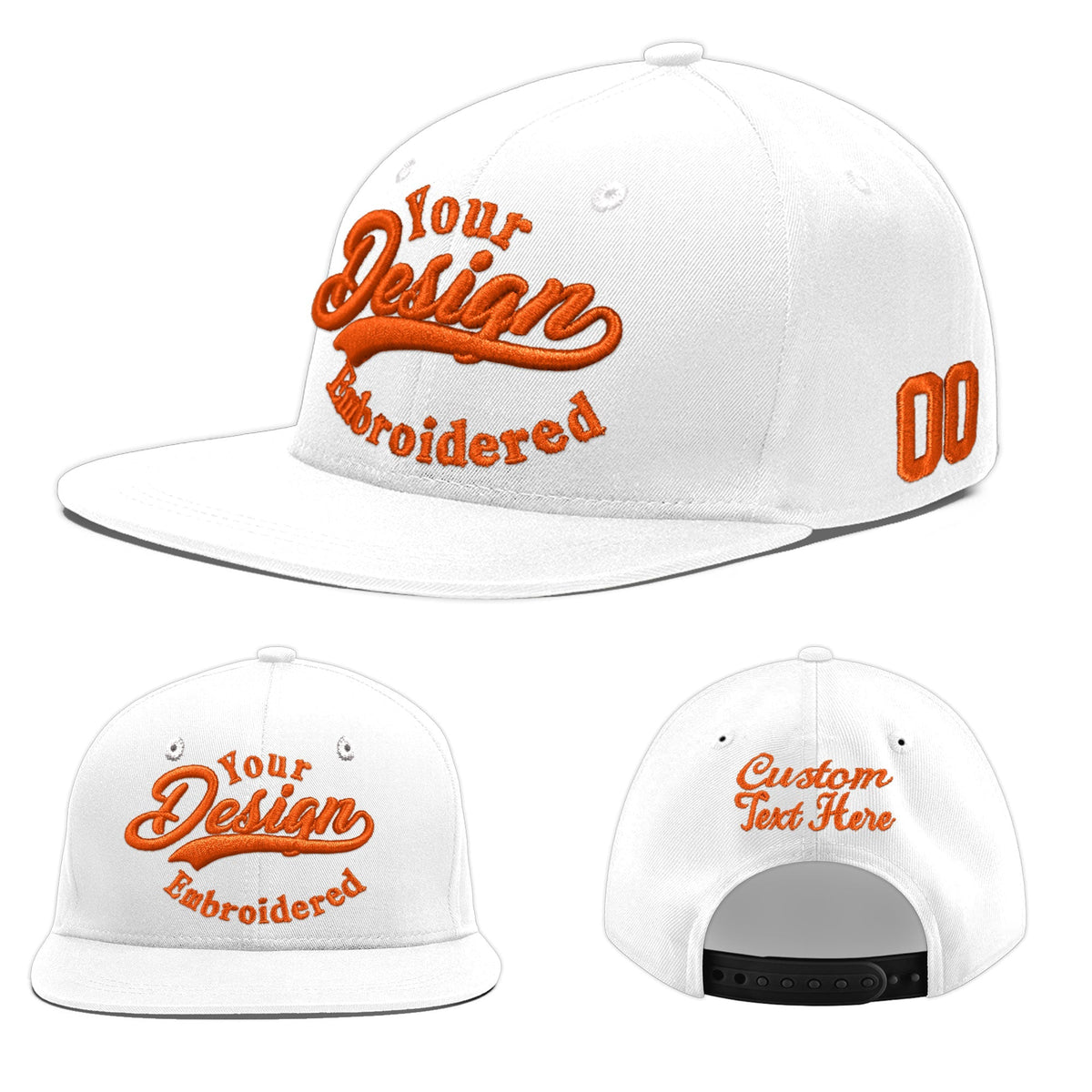 Custom White 3D Puff Embroidery Flat Embroidery Casual Sport Baseball Cap