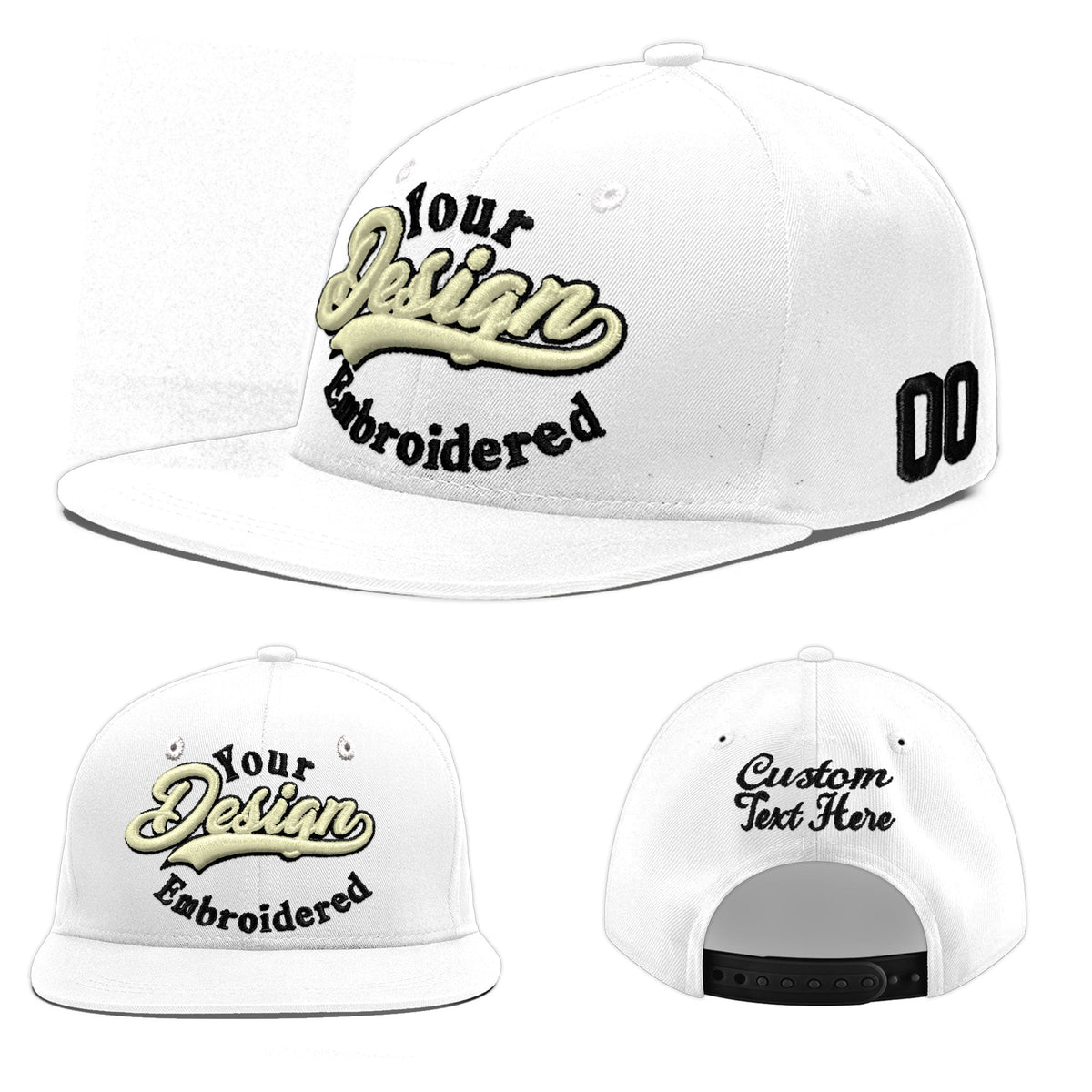 Custom White 3D Puff Embroidery Flat Embroidery Casual Sport Baseball Cap