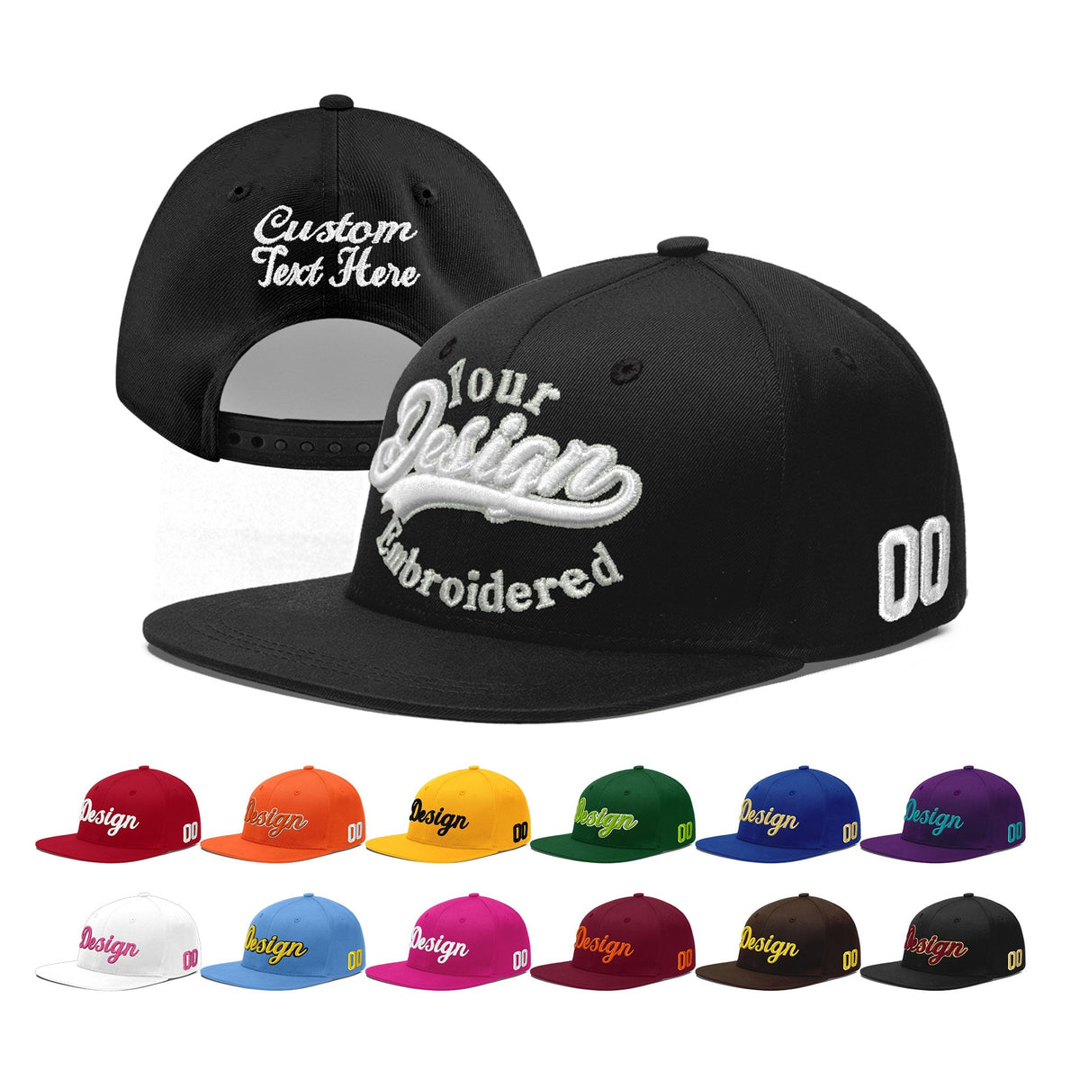 Custom Black 3D Puff Embroidery Flat Embroidery Casual Sport Baseball Cap