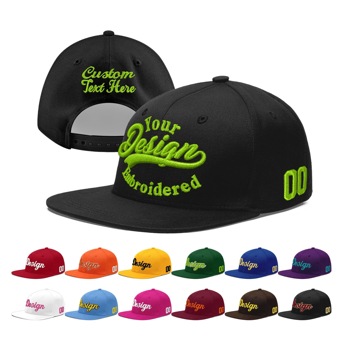 Custom Black 3D Puff Embroidery Flat Embroidery Casual Sport Baseball Cap