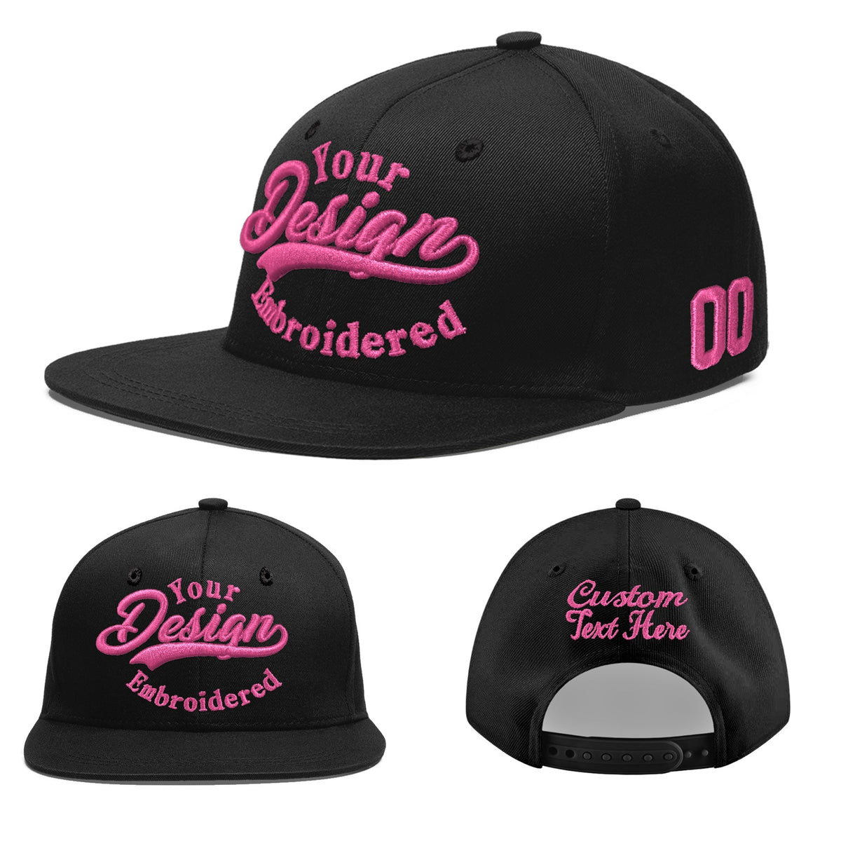 Custom Black 3D Puff Embroidery Flat Embroidery Casual Sport Baseball Cap