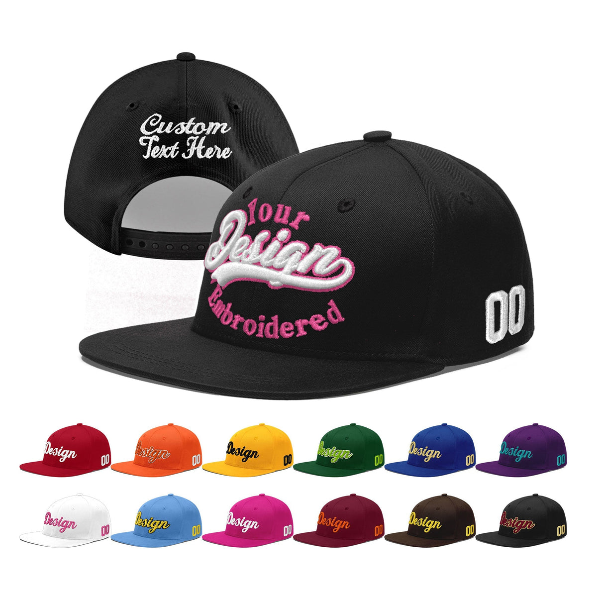 Custom Black 3D Puff Embroidery Flat Embroidery Casual Sport Baseball Cap
