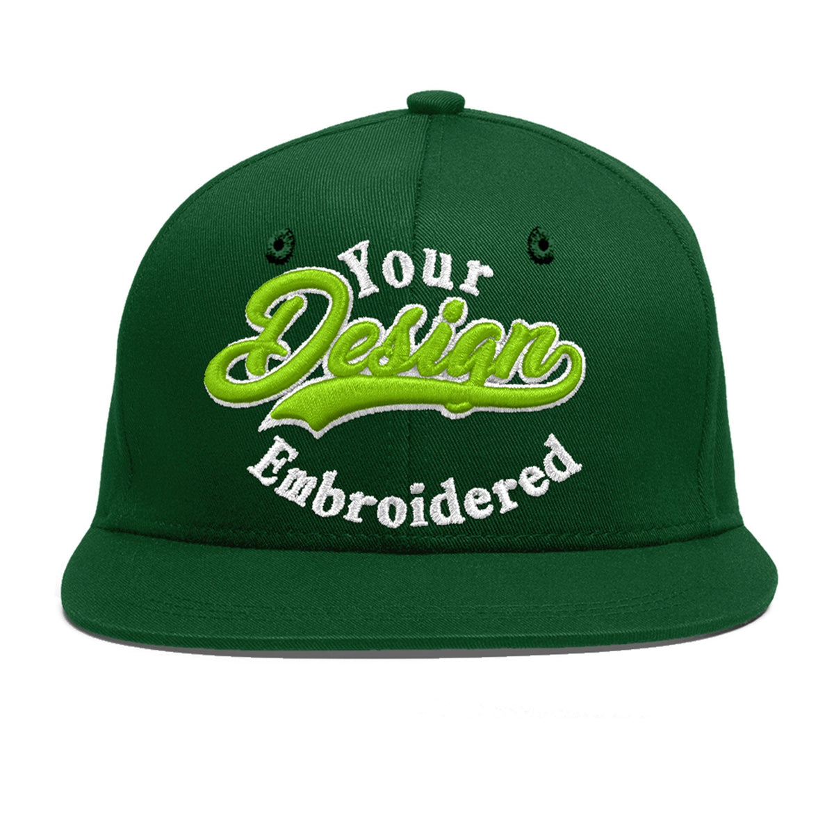 Custom Green 3D Puff Embroidery Flat Embroidery Casual Sport Baseball Cap