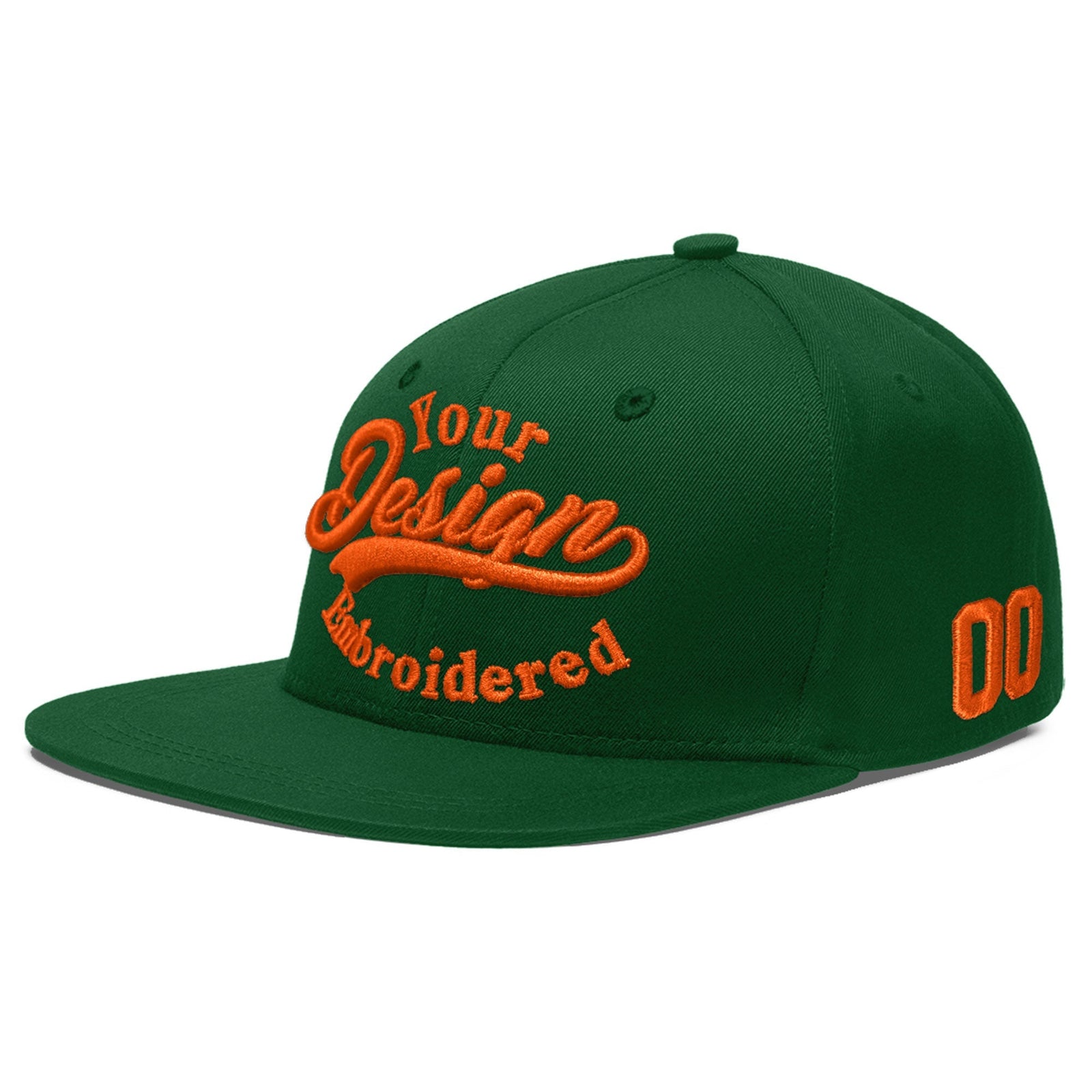 Custom Green 3D Puff Embroidery Flat Embroidery Casual Sport Baseball Cap