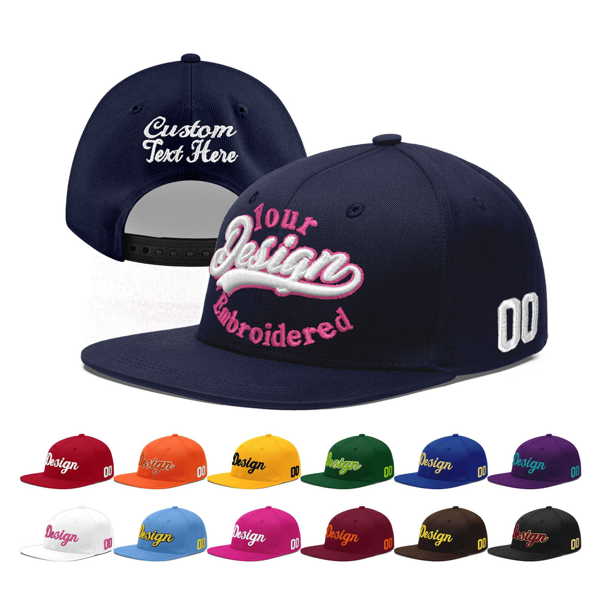 Custom Navy 3D Puff Embroidery Flat Embroidery Casual Sport Baseball Cap