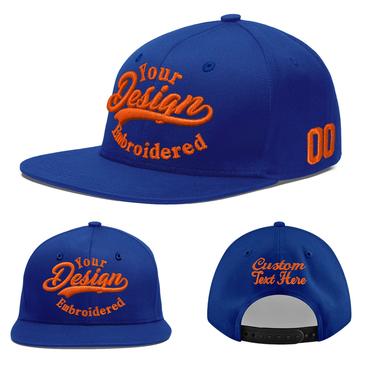 Custom Royal 3D Puff Embroidery Flat Embroidery Casual Sport Baseball Cap