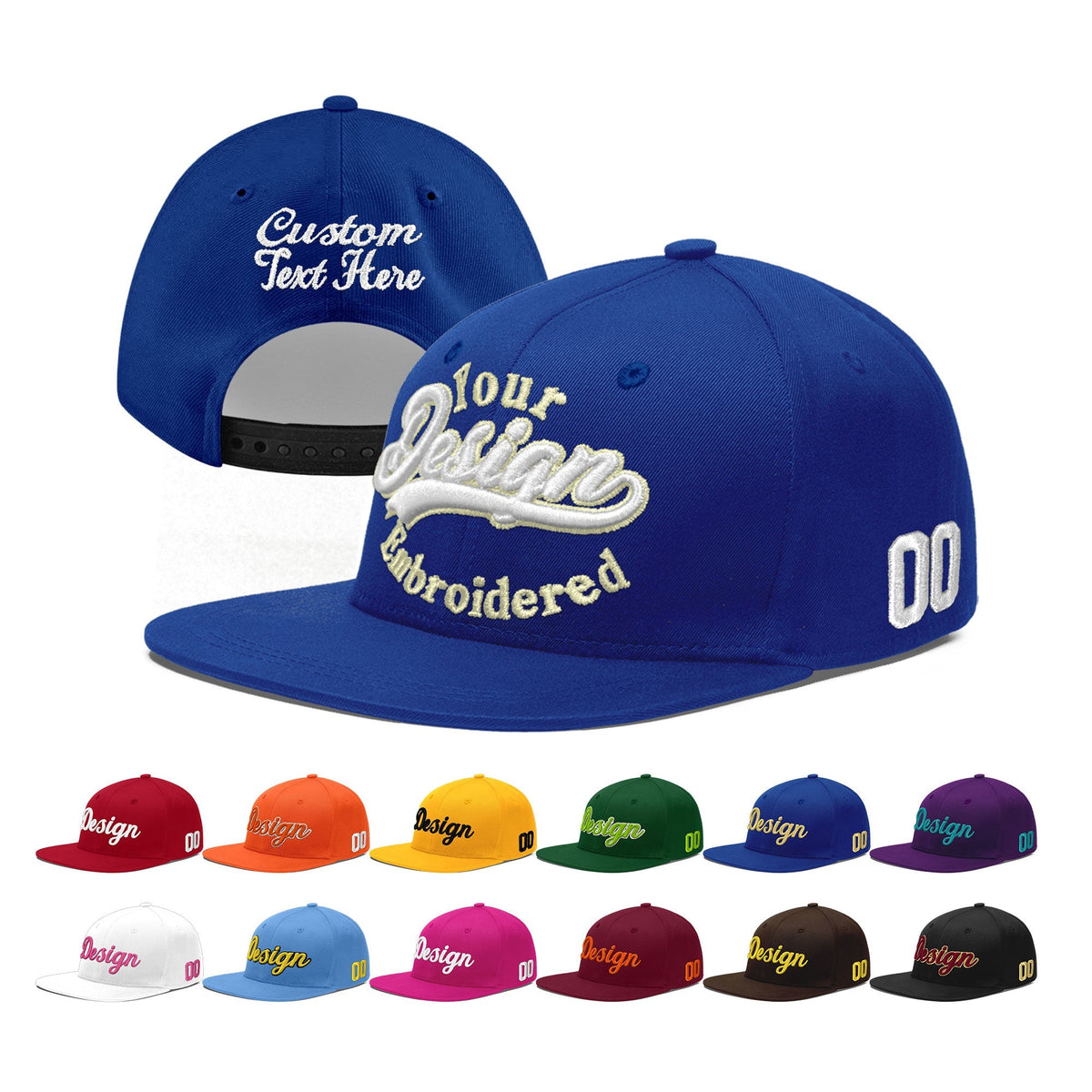 Custom Royal 3D Puff Embroidery Flat Embroidery Casual Sport Baseball Cap