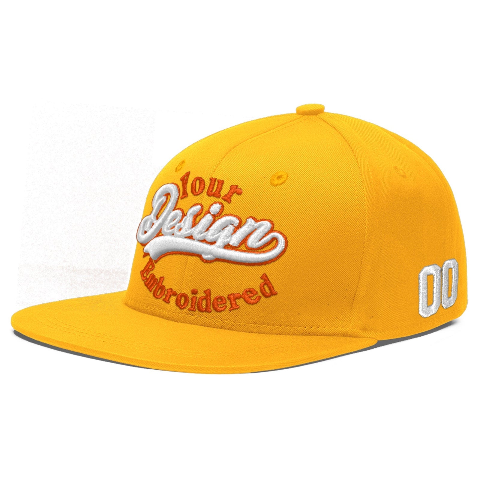 Custom Yellow 3D Puff Embroidery Flat Embroidery Casual Sport Baseball Cap