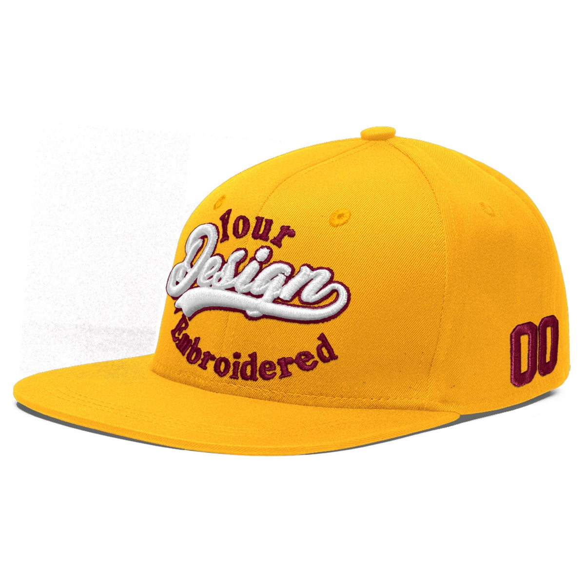 Custom Yellow 3D Puff Embroidery Flat Embroidery Casual Sport Baseball Cap