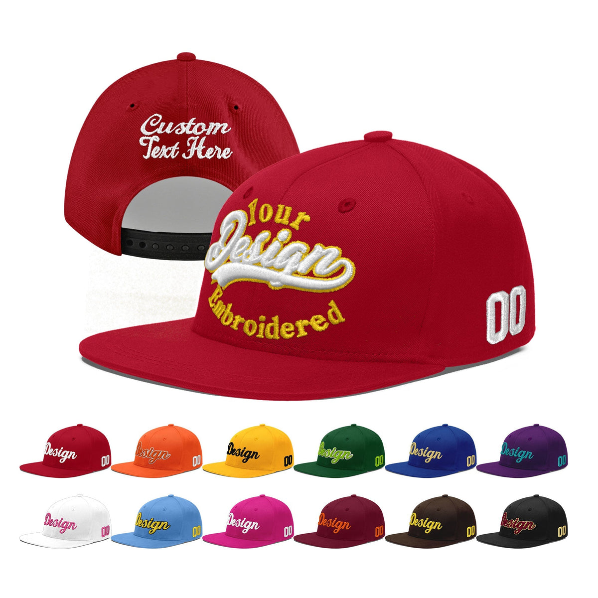 Custom Red 3D Puff Embroidery Flat Embroidery Casual Sport Baseball Cap