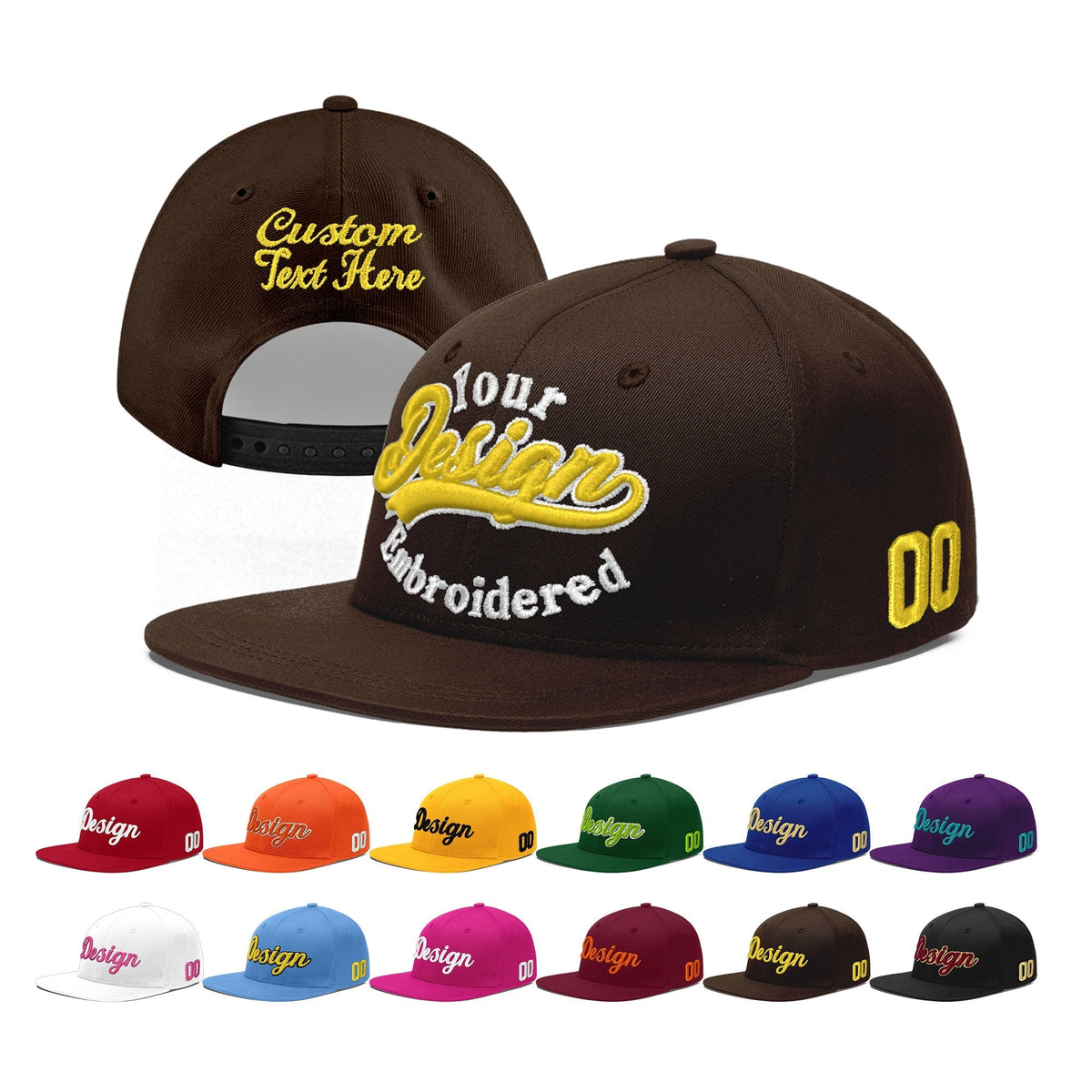 Custom Brown 3D Puff Embroidery Flat Embroidery Casual Sport Baseball Cap