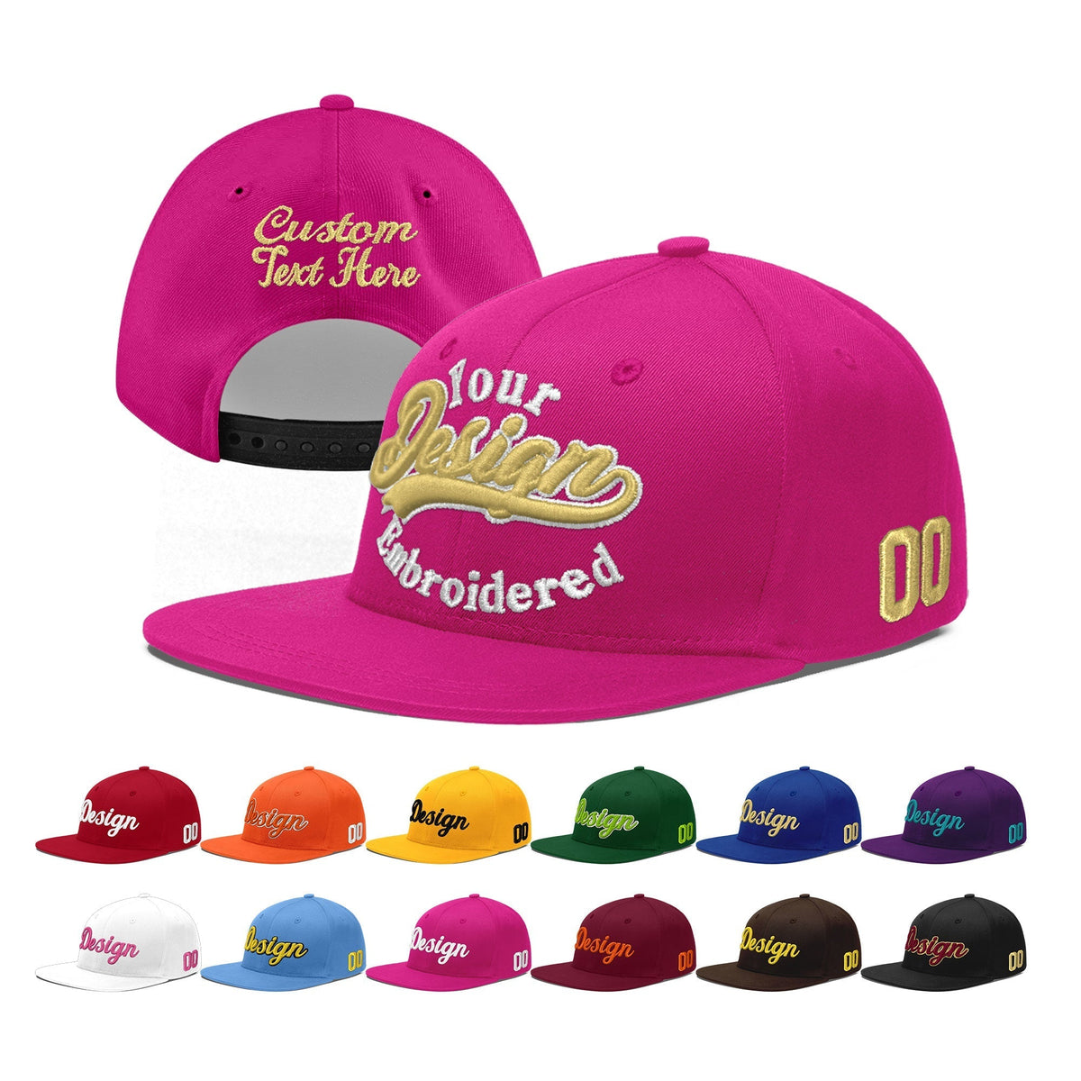 Custom Rose Red 3D Puff Embroidery Flat Embroidery Casual Sport Baseball Cap