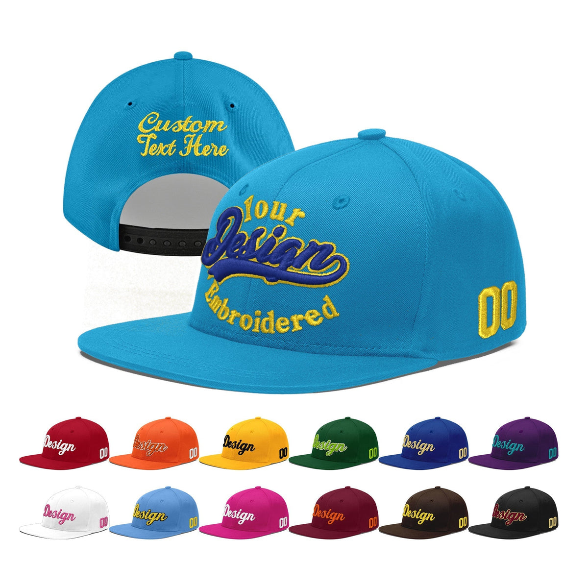 Custom Light Blue 3D Puff Embroidery Flat Embroidery Casual Sport Baseball Cap