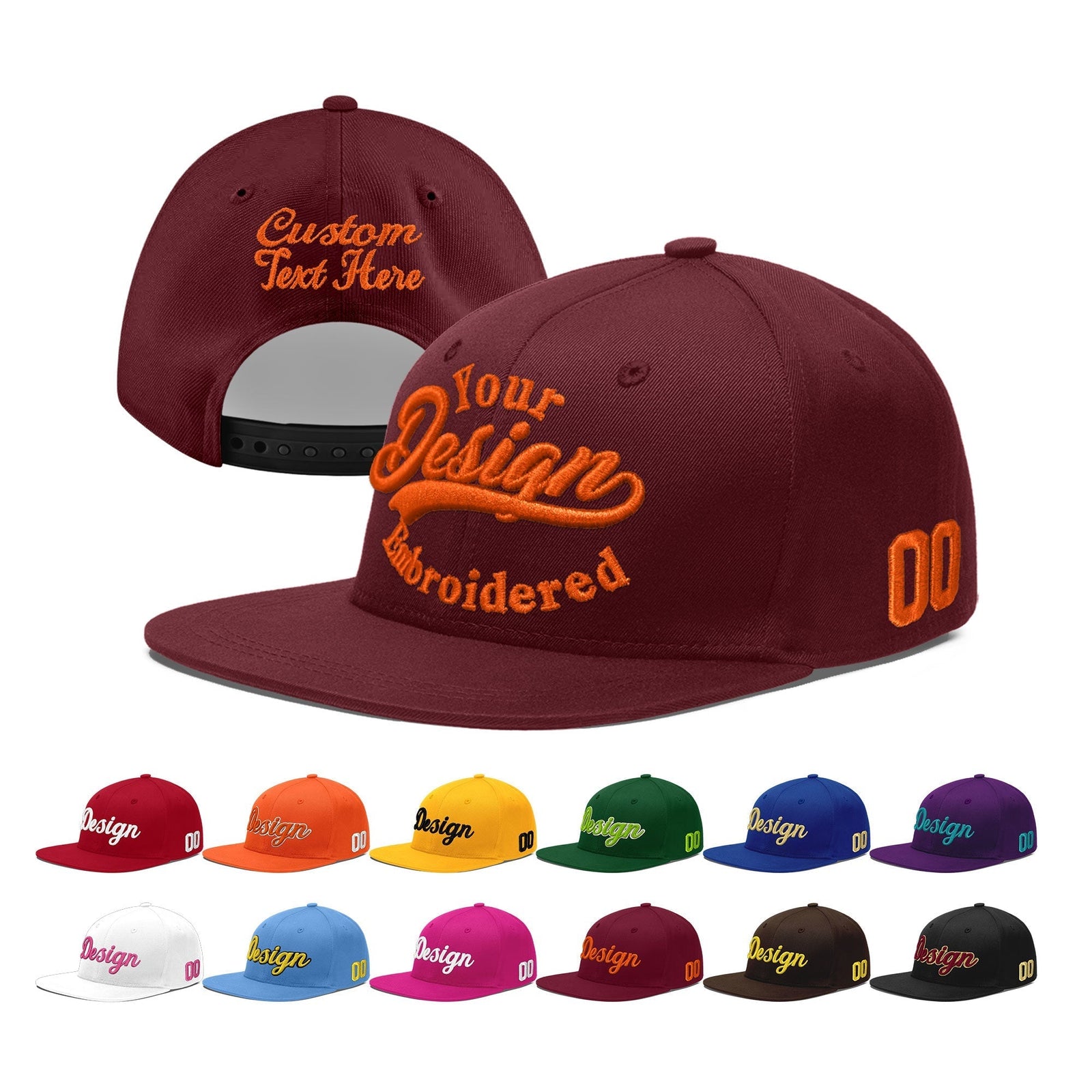 Custom Maroon 3D Puff Embroidery Flat Embroidery Casual Sport Baseball Cap