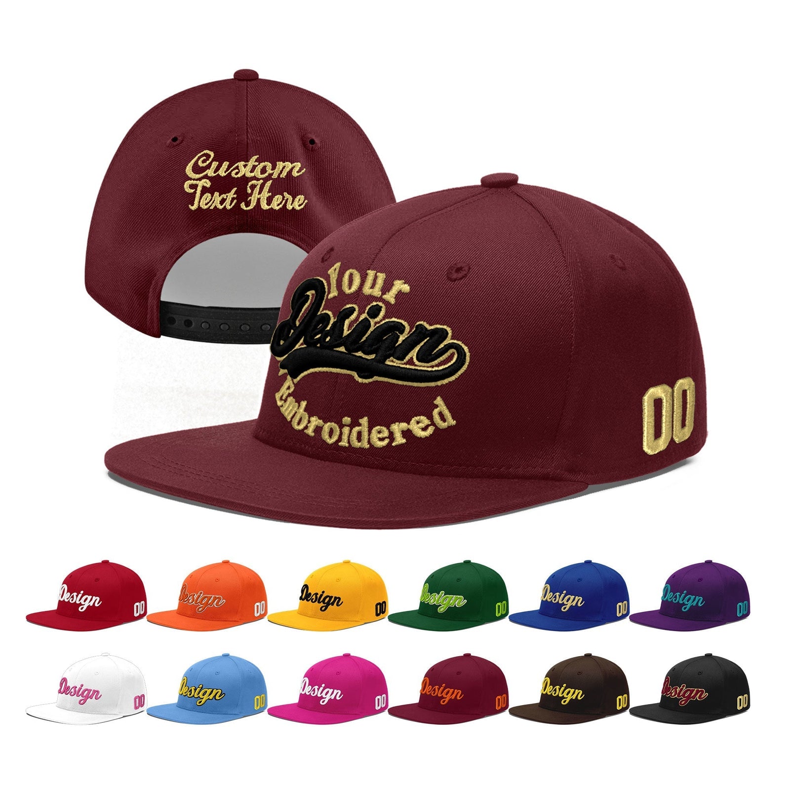 Custom Maroon 3D Puff Embroidery Flat Embroidery Casual Sport Baseball Cap