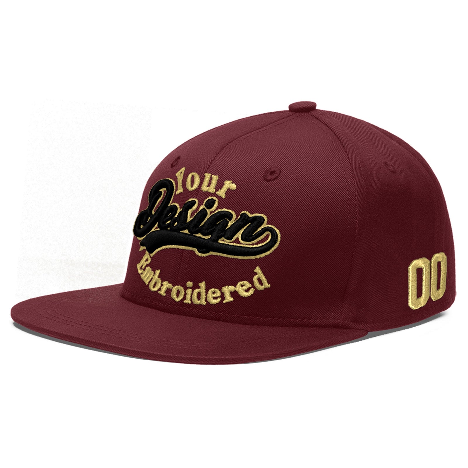Custom Maroon 3D Puff Embroidery Flat Embroidery Casual Sport Baseball Cap