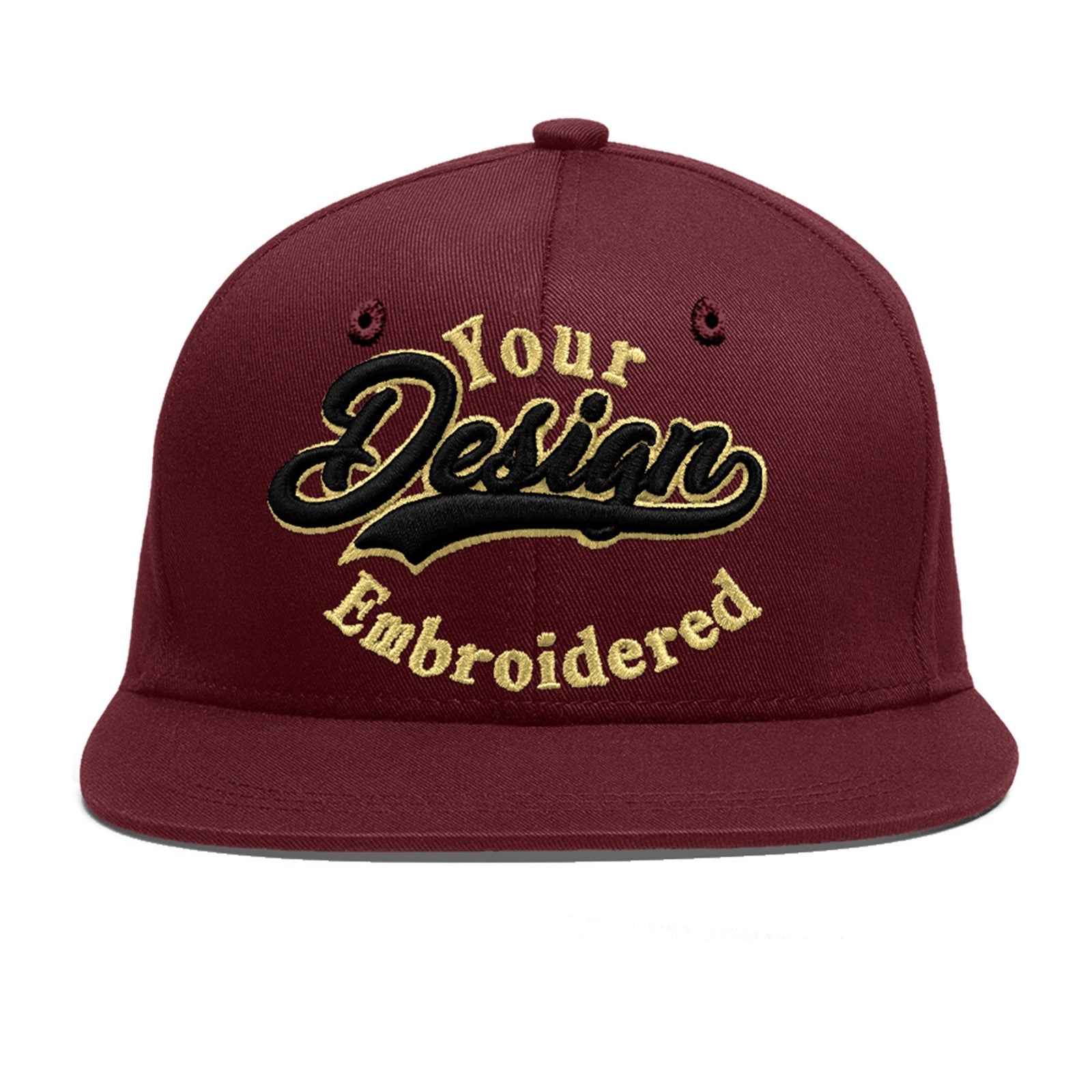 Custom Maroon 3D Puff Embroidery Flat Embroidery Casual Sport Baseball Cap