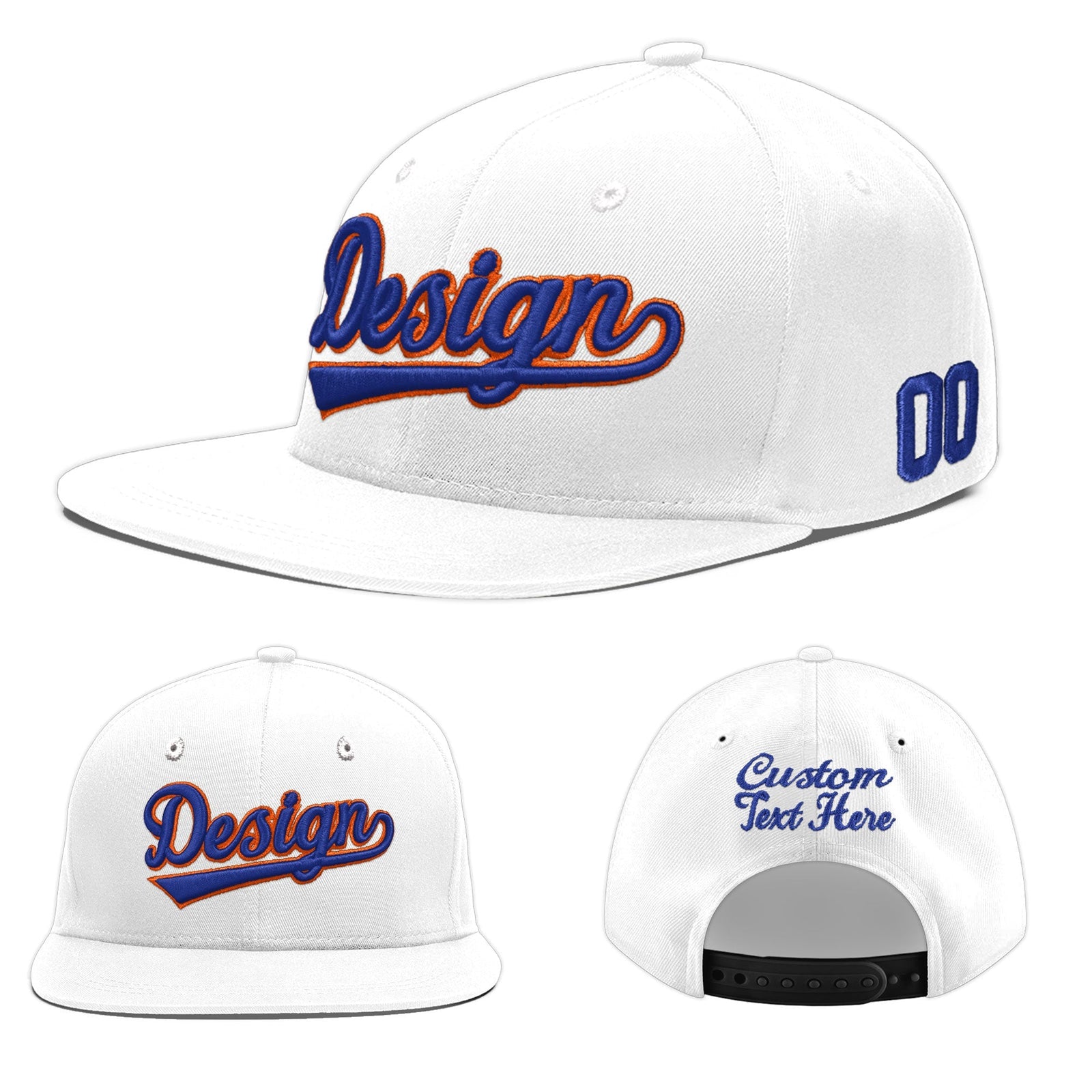 Custom White 3D Puff Embroidery Flat Embroidery Casual Sport Baseball Cap